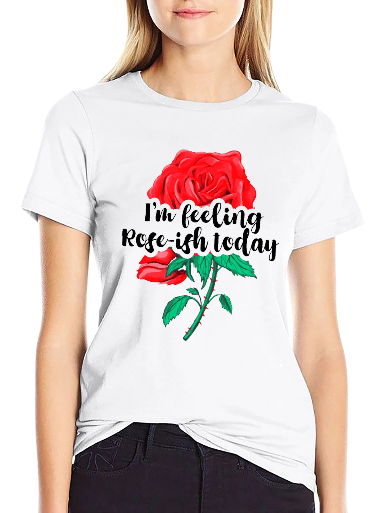 Rose-ish Today Graphic Black T-Shirt
