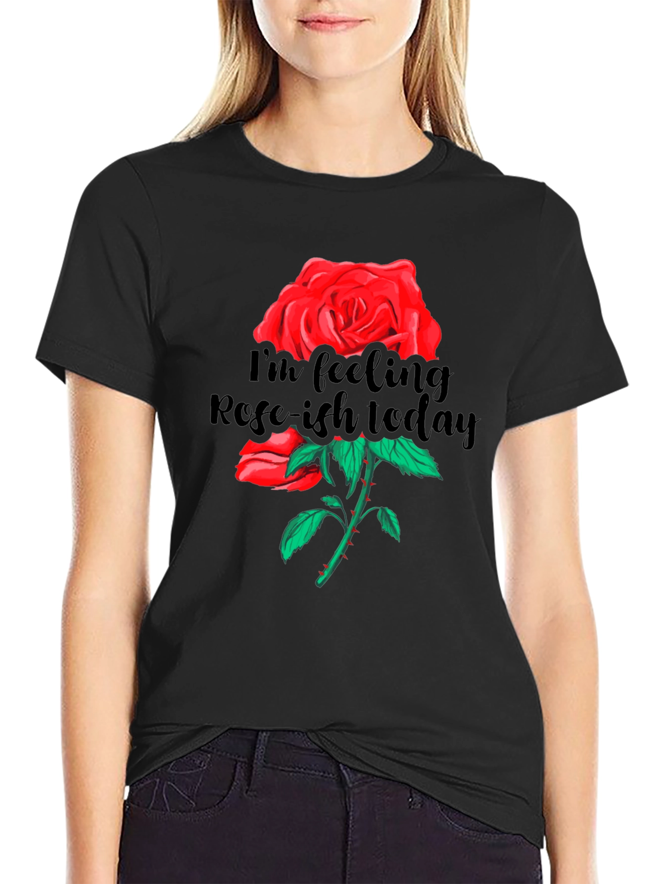 Rose-ish Today Graphic Black T-Shirt