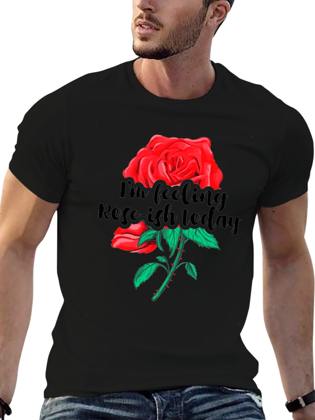 Rose-ish Today Graphic Black T-Shirt