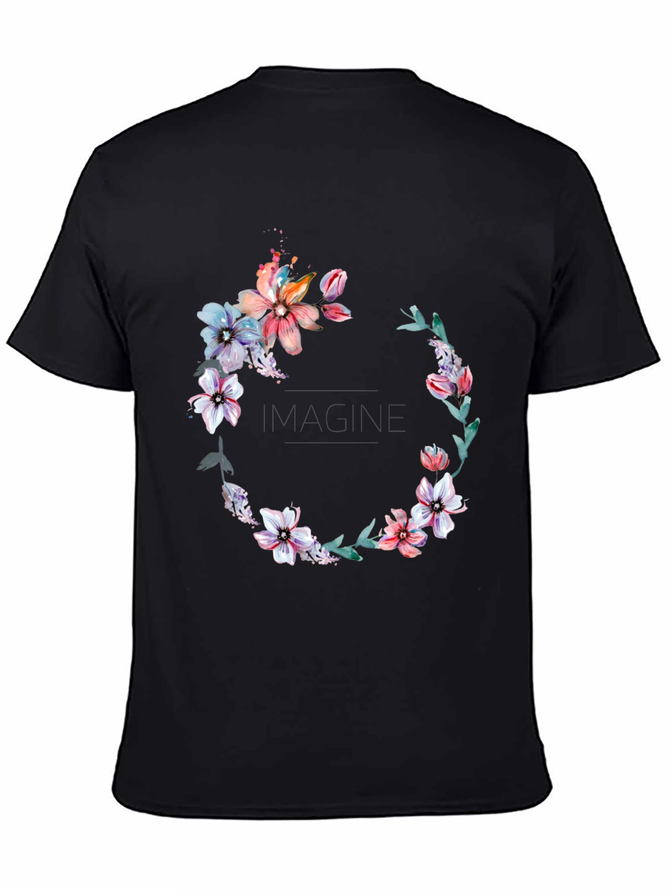 Floral Wreath Black T-Shirt - Imagine