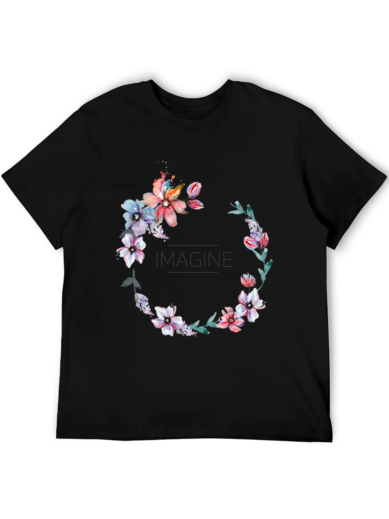 Floral Wreath Black T-Shirt - Imagine