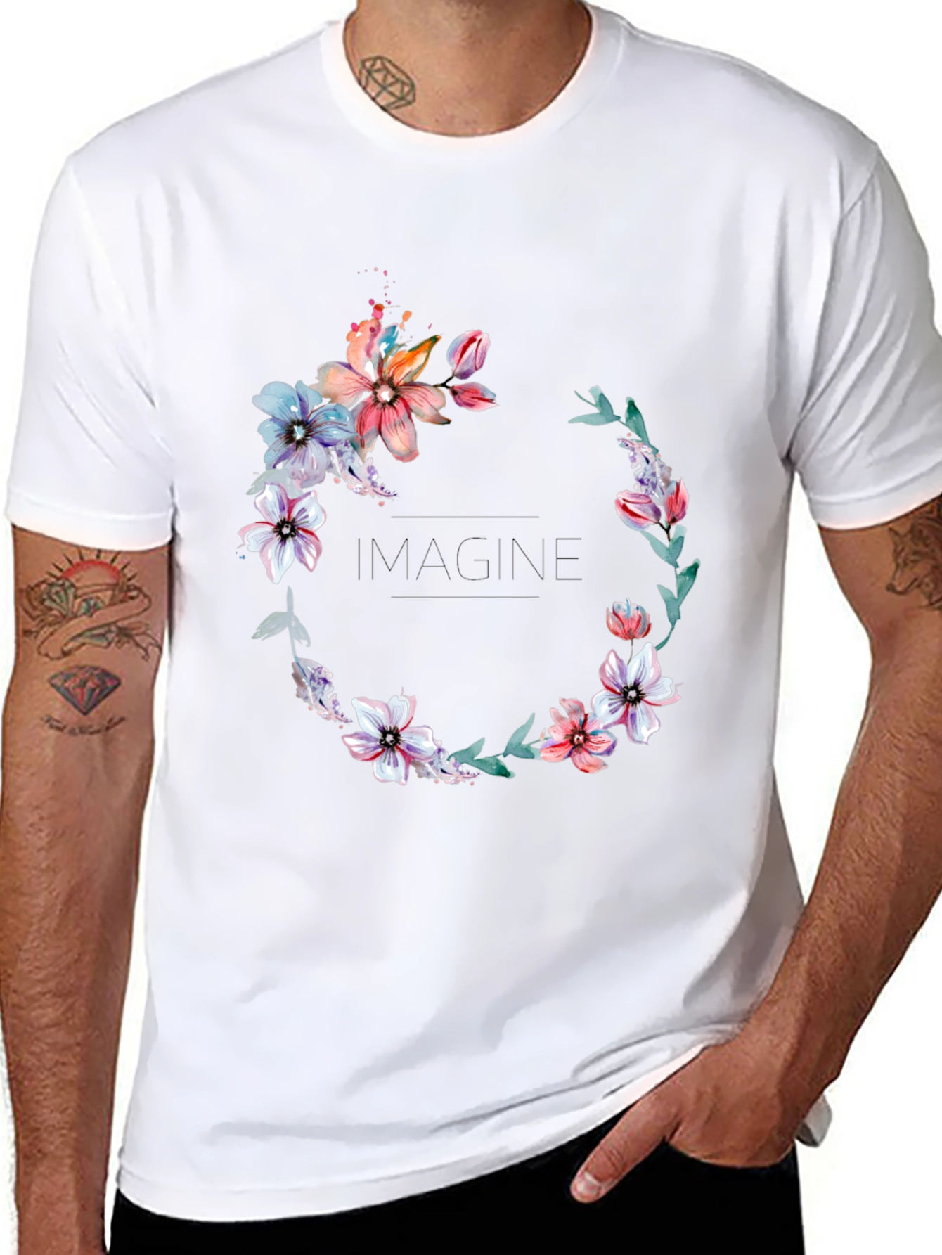 Floral Wreath Black T-Shirt - Imagine