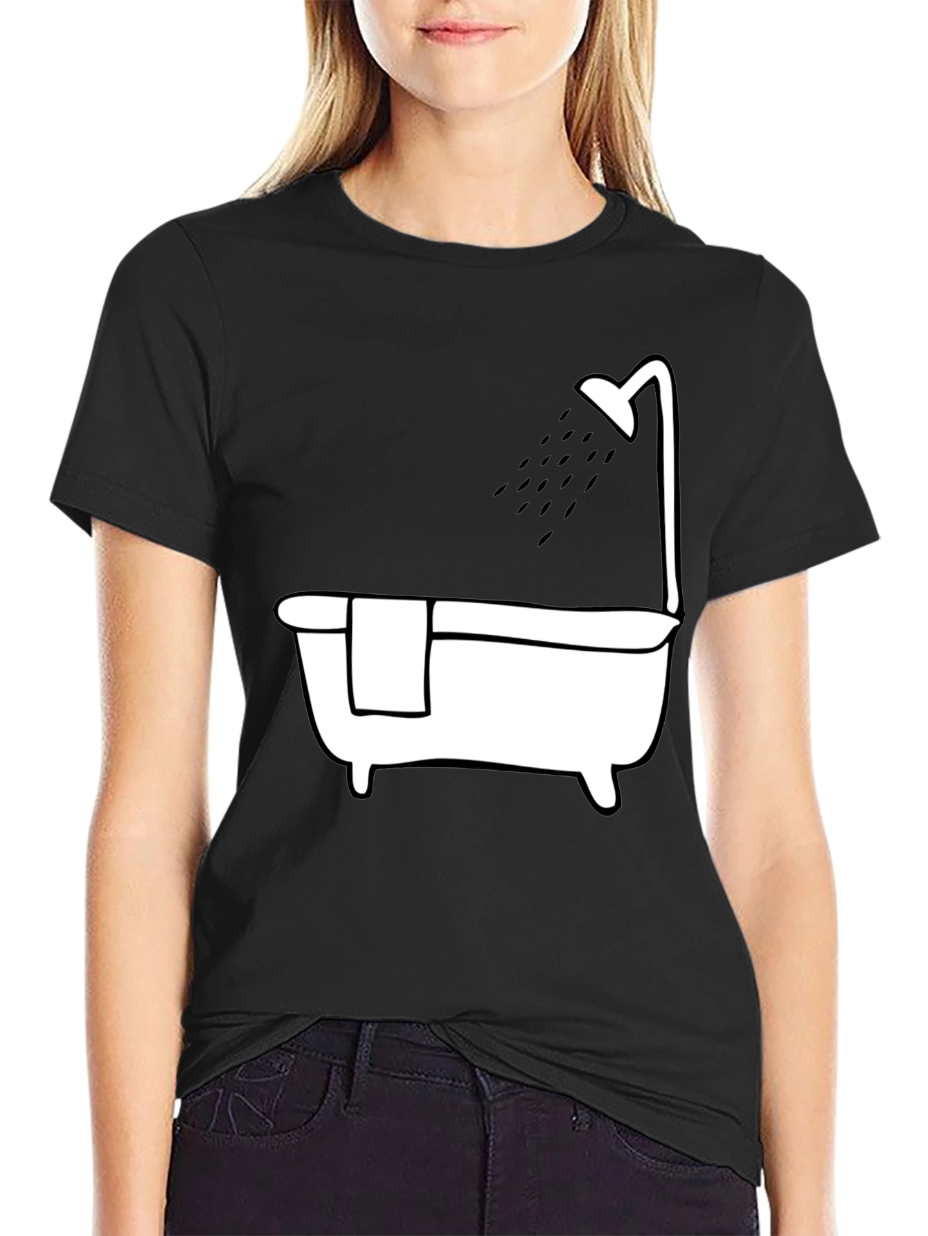 Bathtub Shower Tee - Relaxing Black Cotton T-Shirt