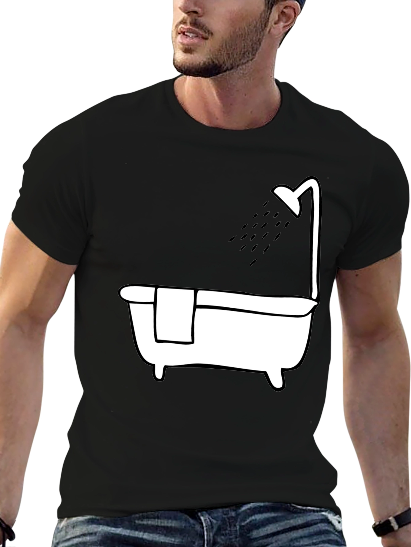 Bathtub Shower Tee - Relaxing Black Cotton T-Shirt