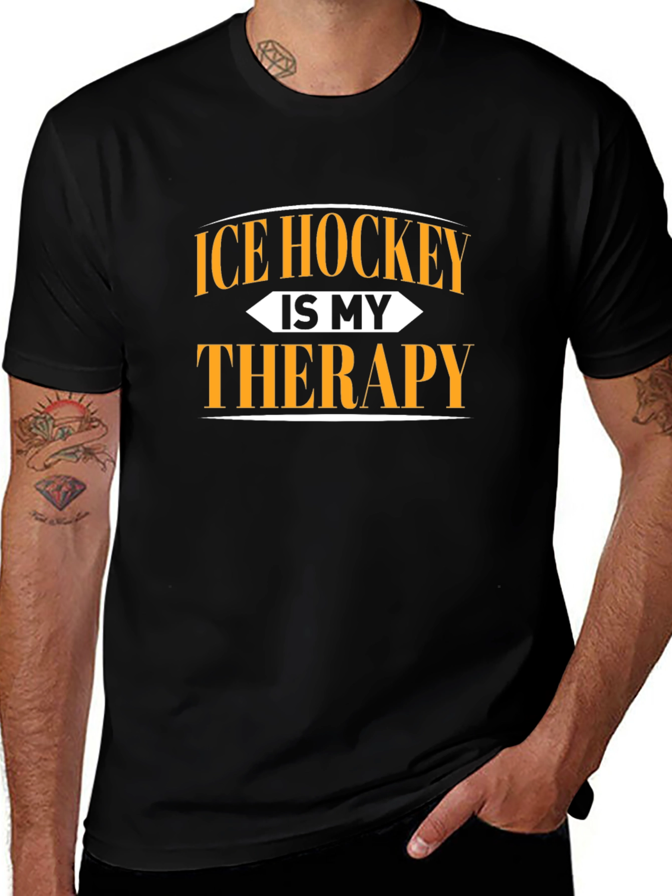 Ice Hockey is My Therapy Black Graphic Tee