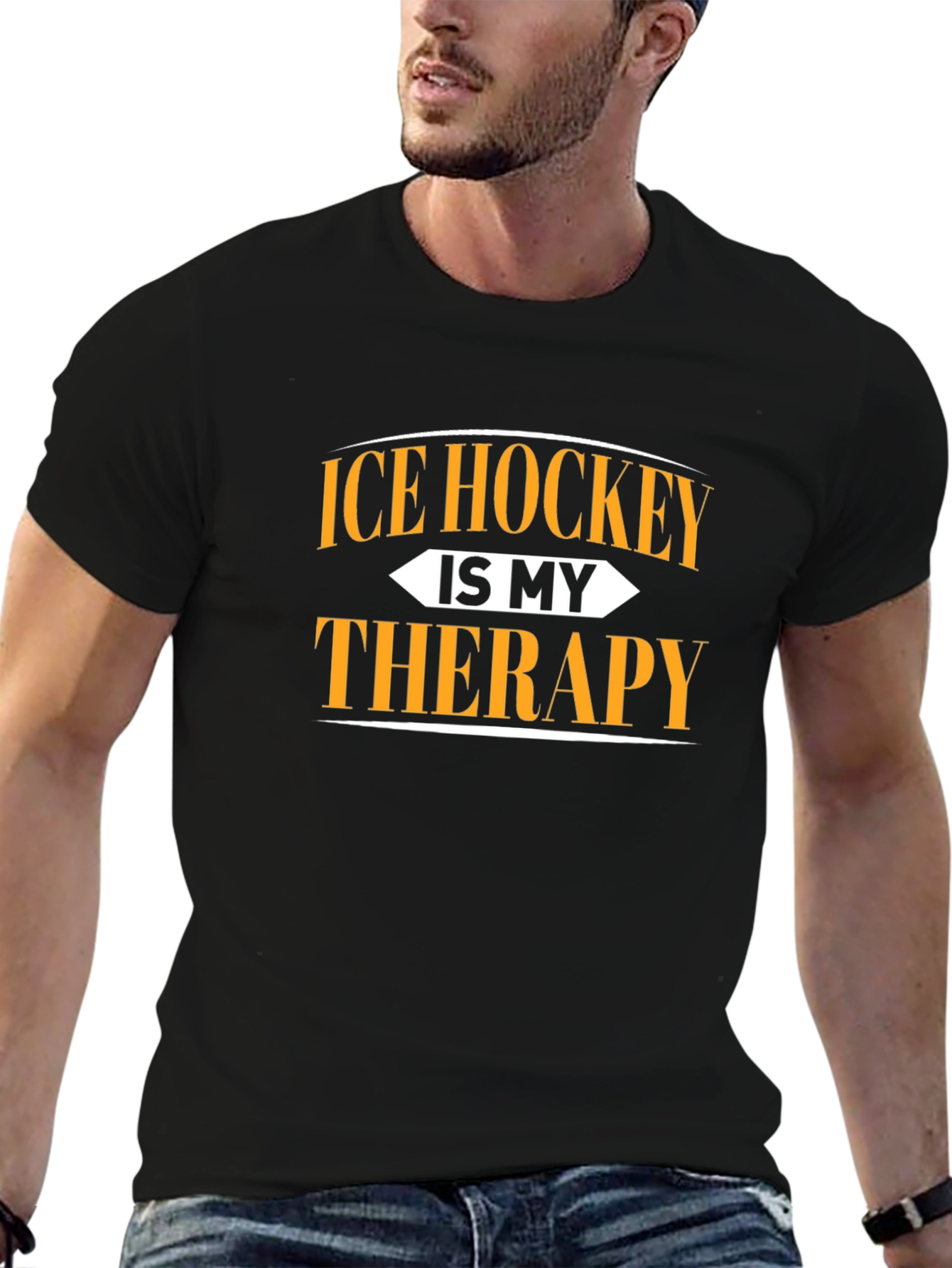 Ice Hockey is My Therapy Black Graphic Tee