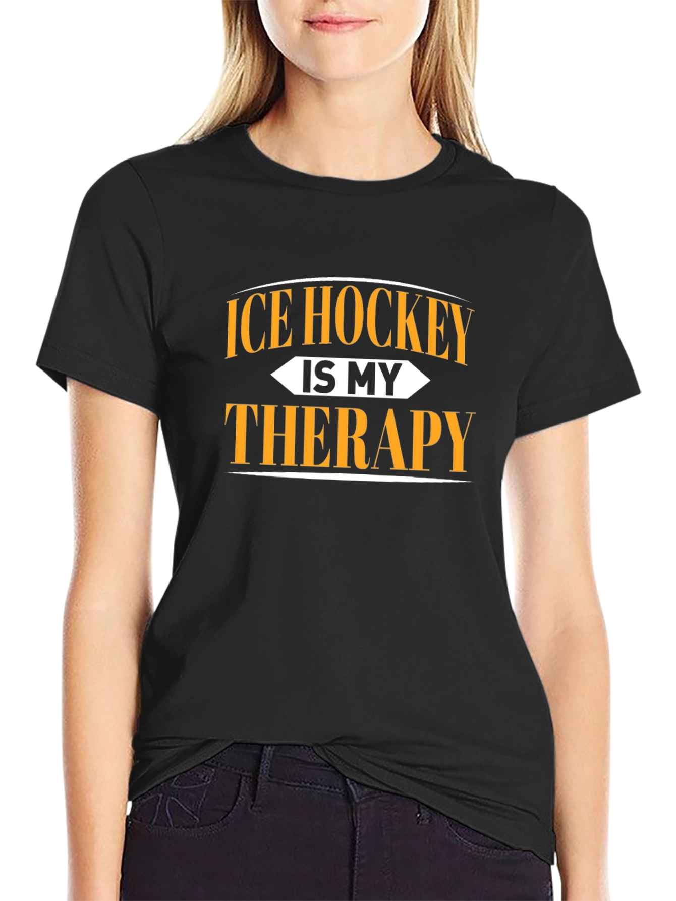 Ice Hockey is My Therapy Black Graphic Tee