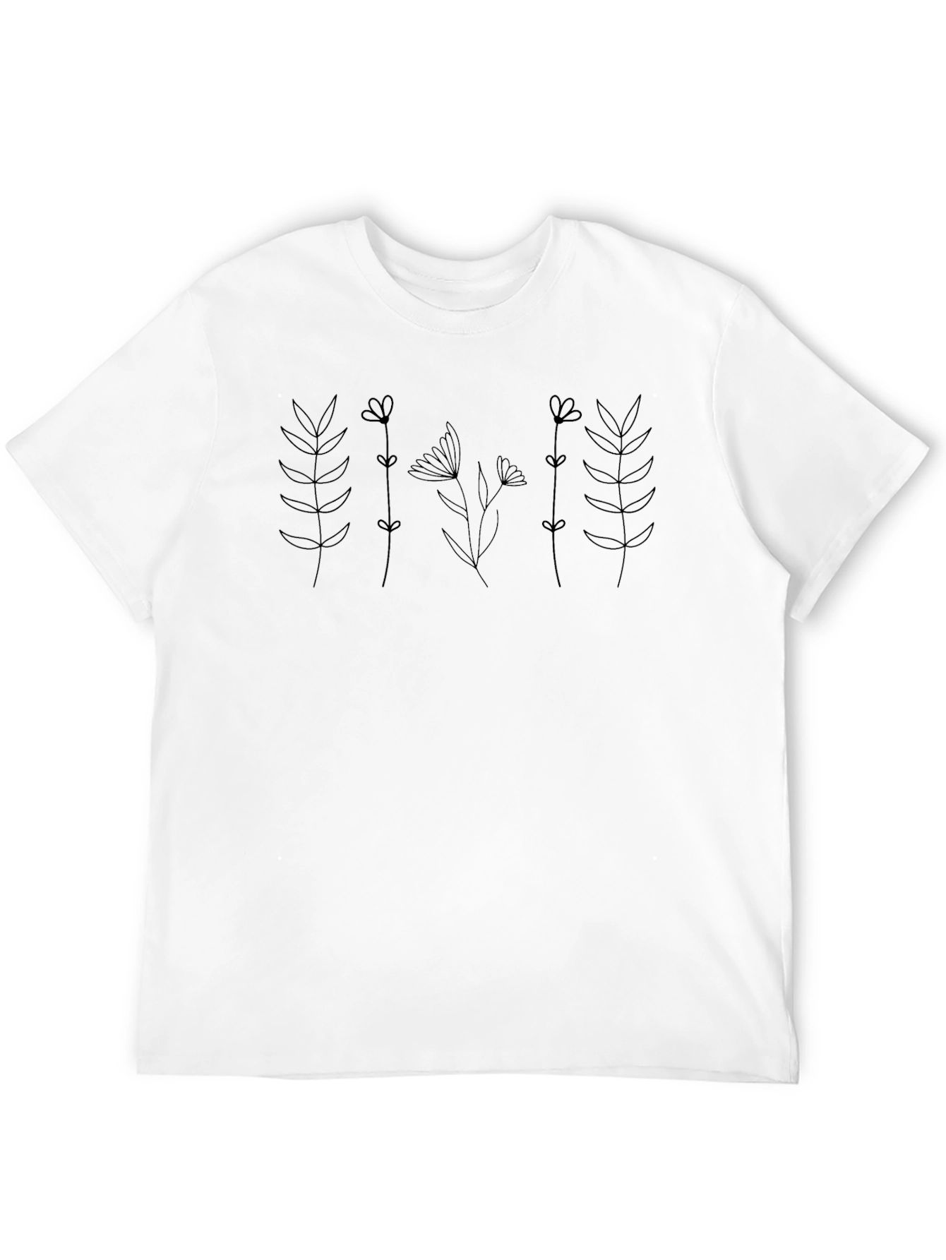Black Floral Line Art T-Shirt