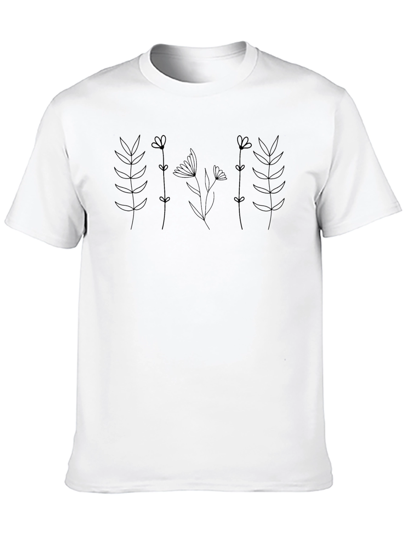 Black Floral Line Art T-Shirt
