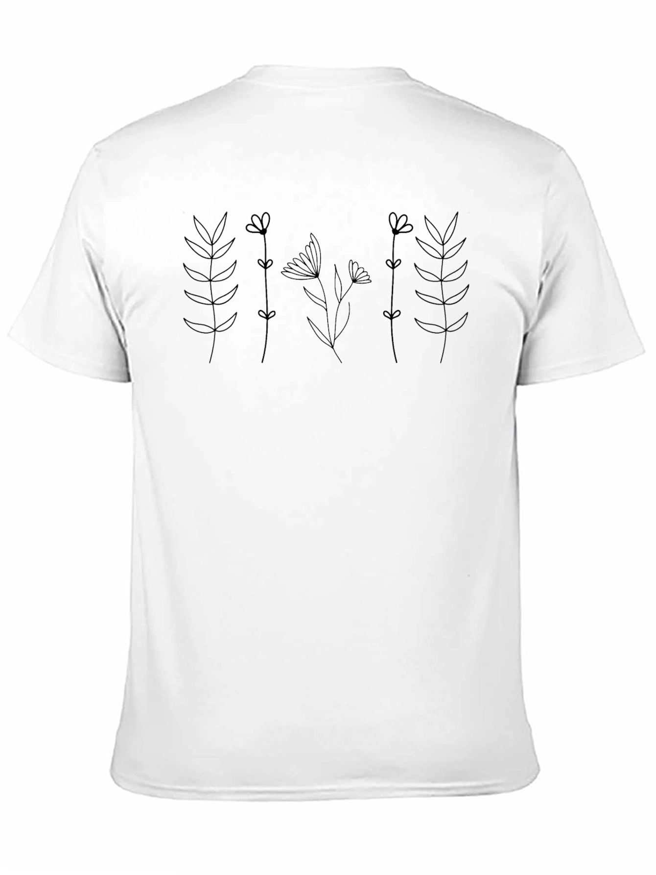 Black Floral Line Art T-Shirt