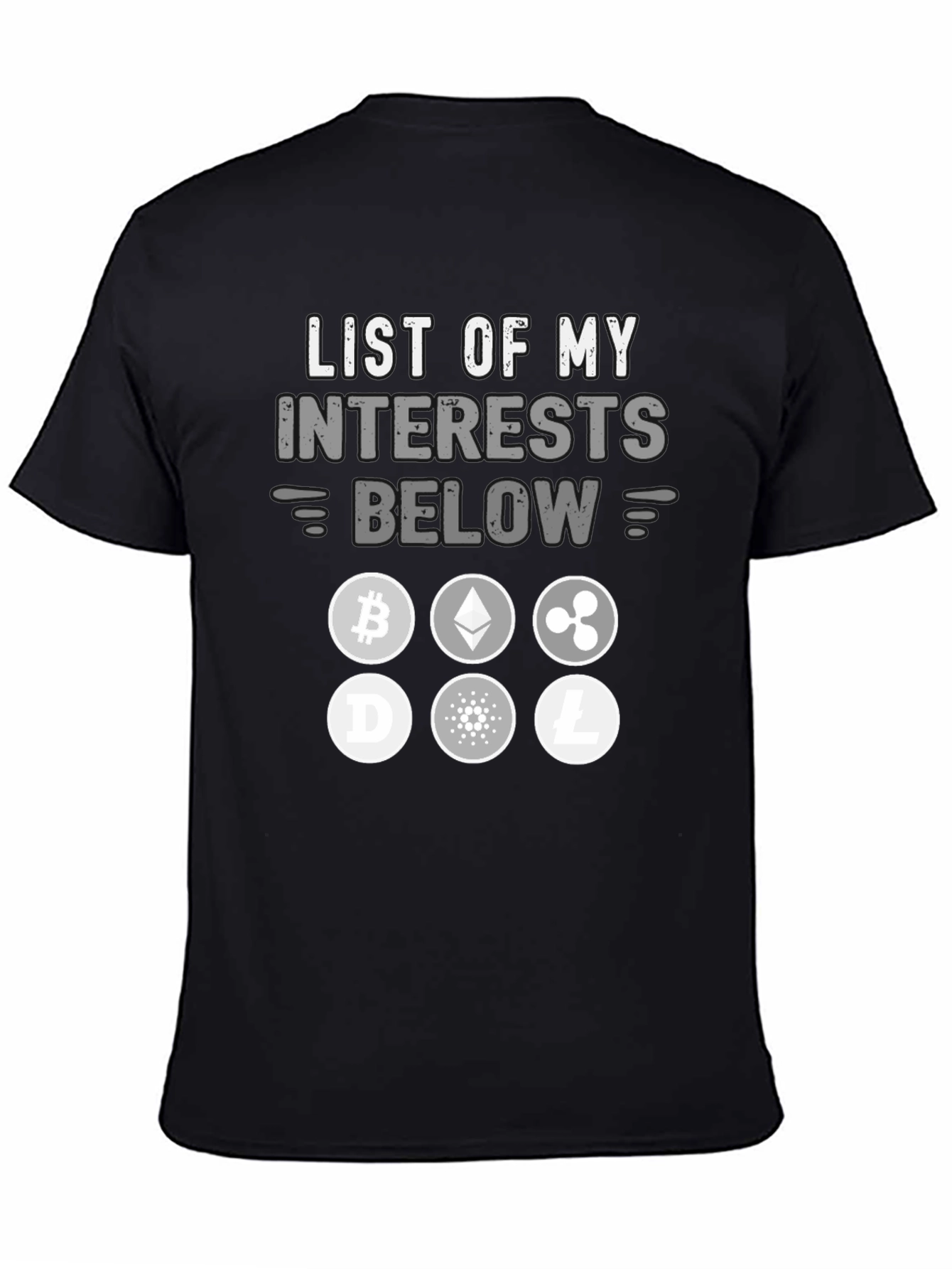 Crypto Interests T-Shirt Bitcoin Ethereum Ripple