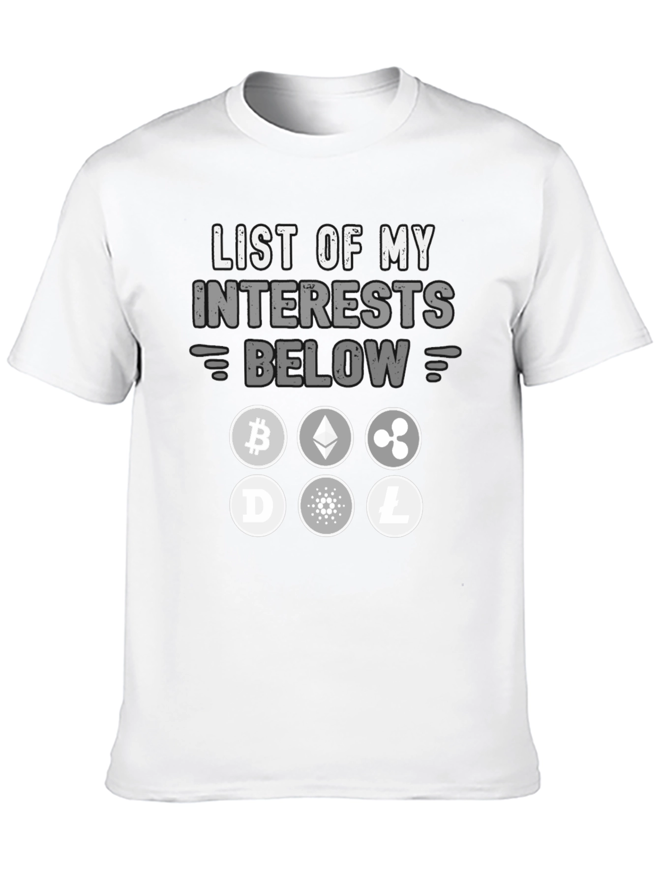 Crypto Interests T-Shirt Bitcoin Ethereum Ripple