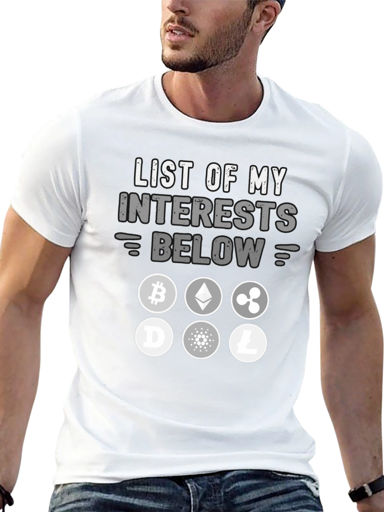 Crypto Interests T-Shirt Bitcoin Ethereum Ripple