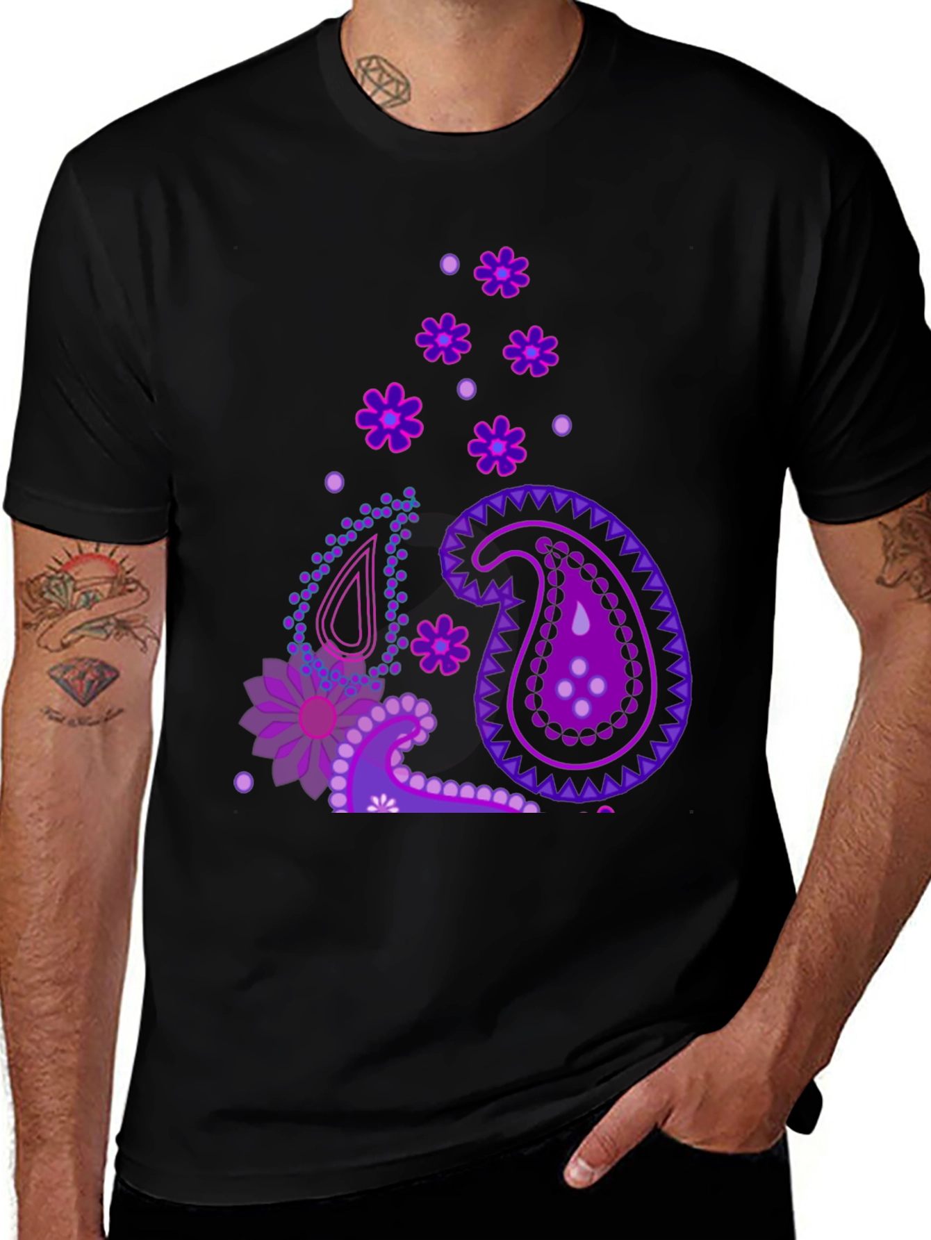 Paisley Pattern Black T-Shirt