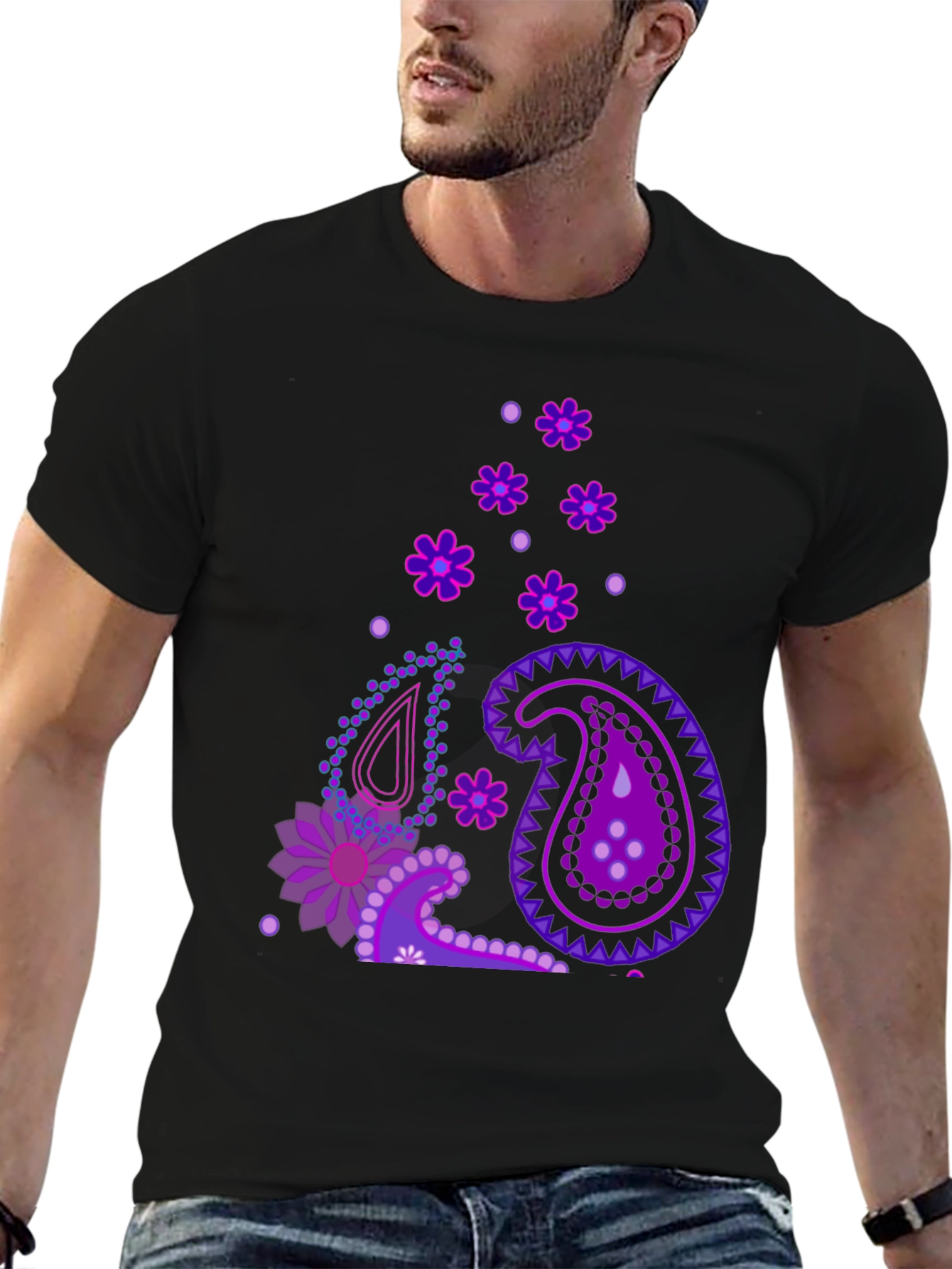 Paisley Pattern Black T-Shirt
