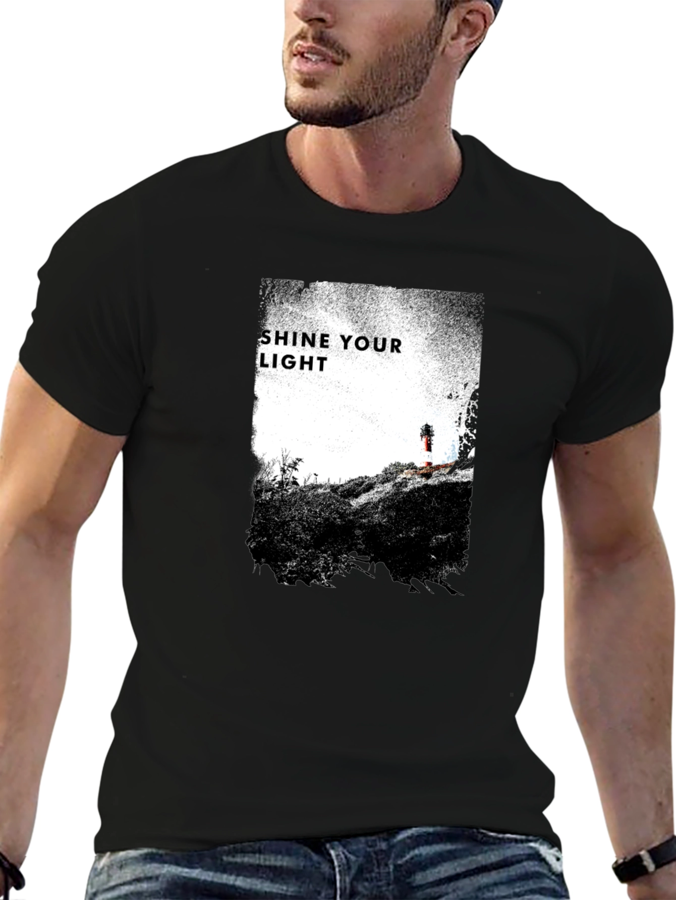Shine Your Light Graphic Tee - Black Cotton T-Shirt