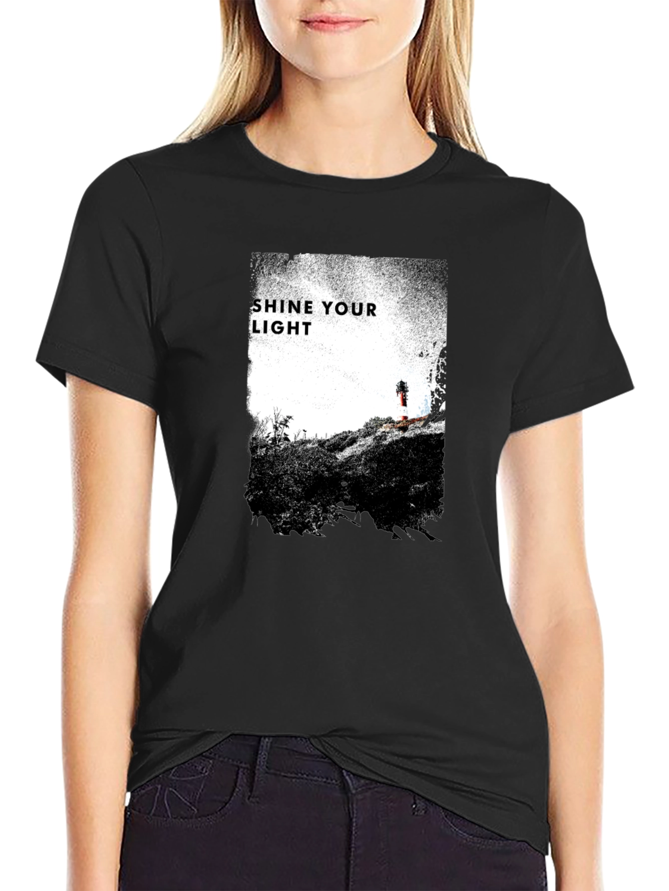 Shine Your Light Graphic Tee - Black Cotton T-Shirt