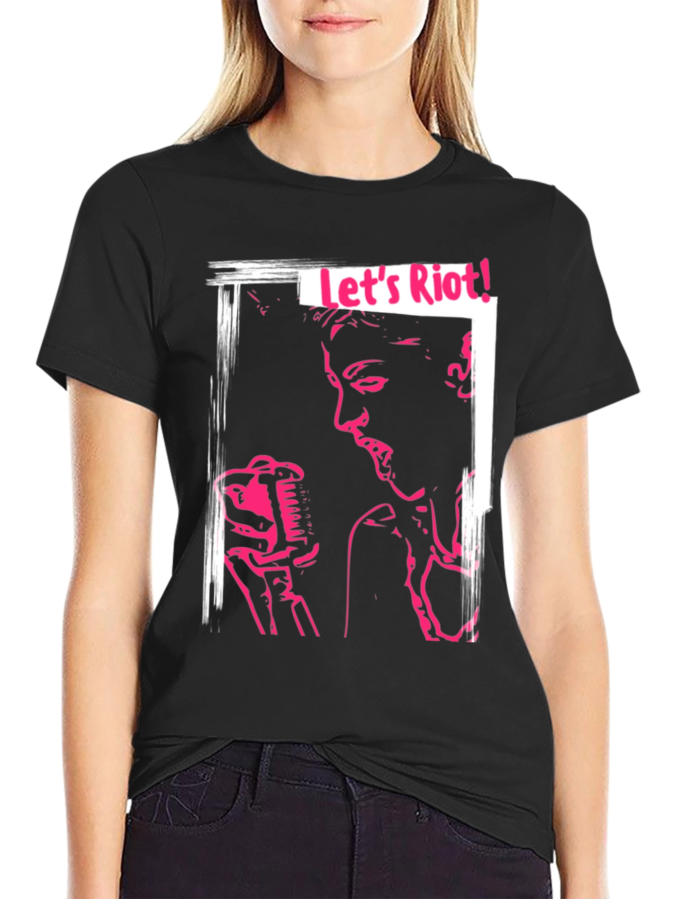 Lets Riot! Graphic Print Black Tee