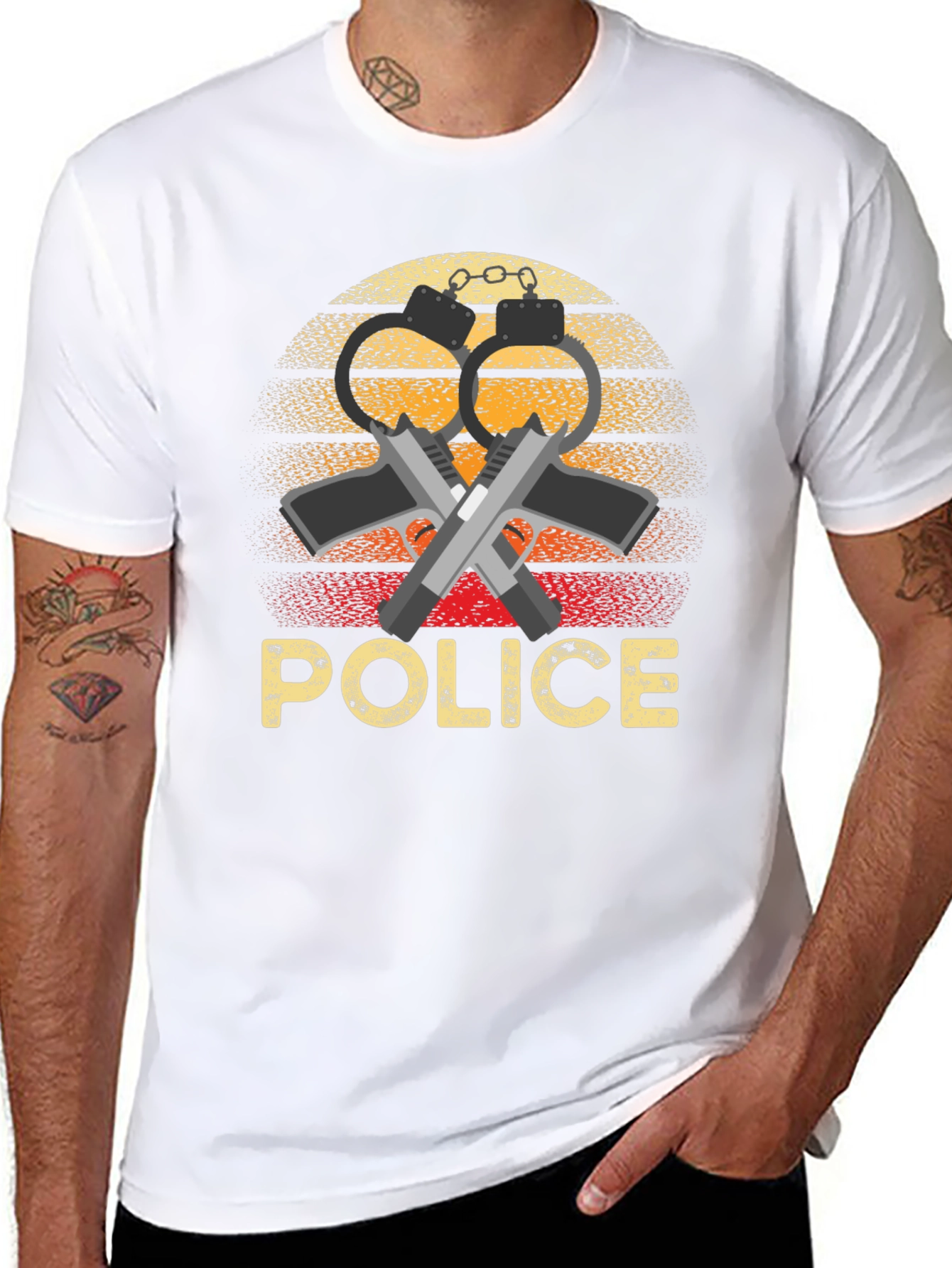 Police Graphic T-Shirt Retro Sunset Design