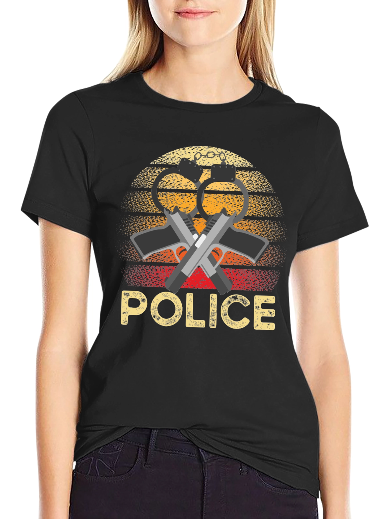 Police Graphic T-Shirt Retro Sunset Design