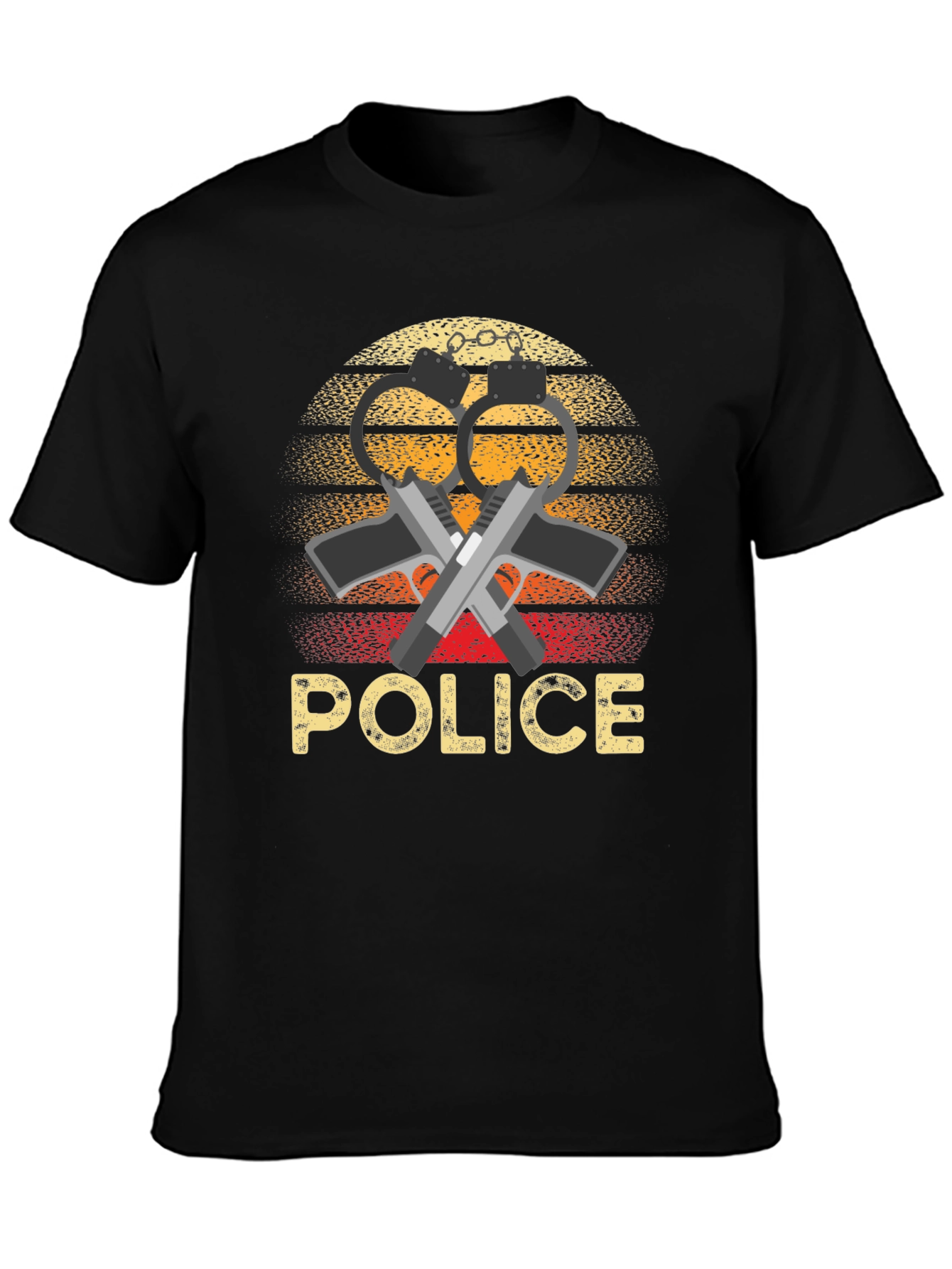 Police Graphic T-Shirt Retro Sunset Design