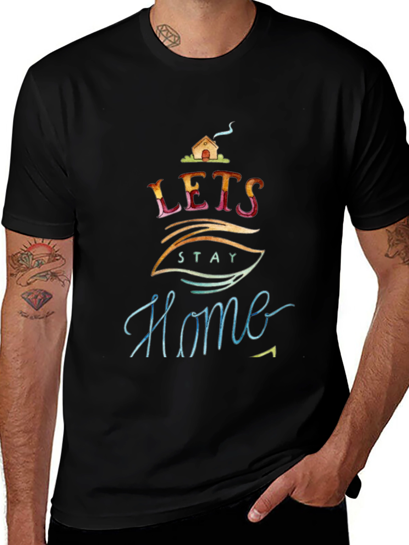 Lets Stay Home Graphic Tee - Black Casual T-Shirt
