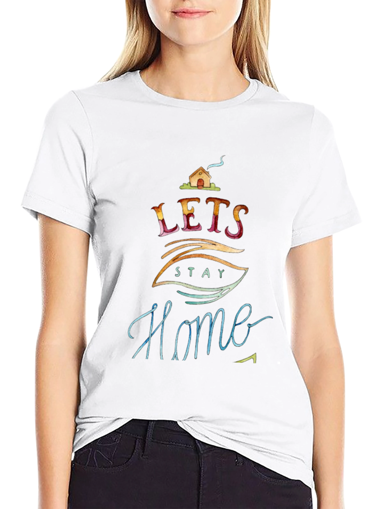 Lets Stay Home Graphic Tee - Black Casual T-Shirt