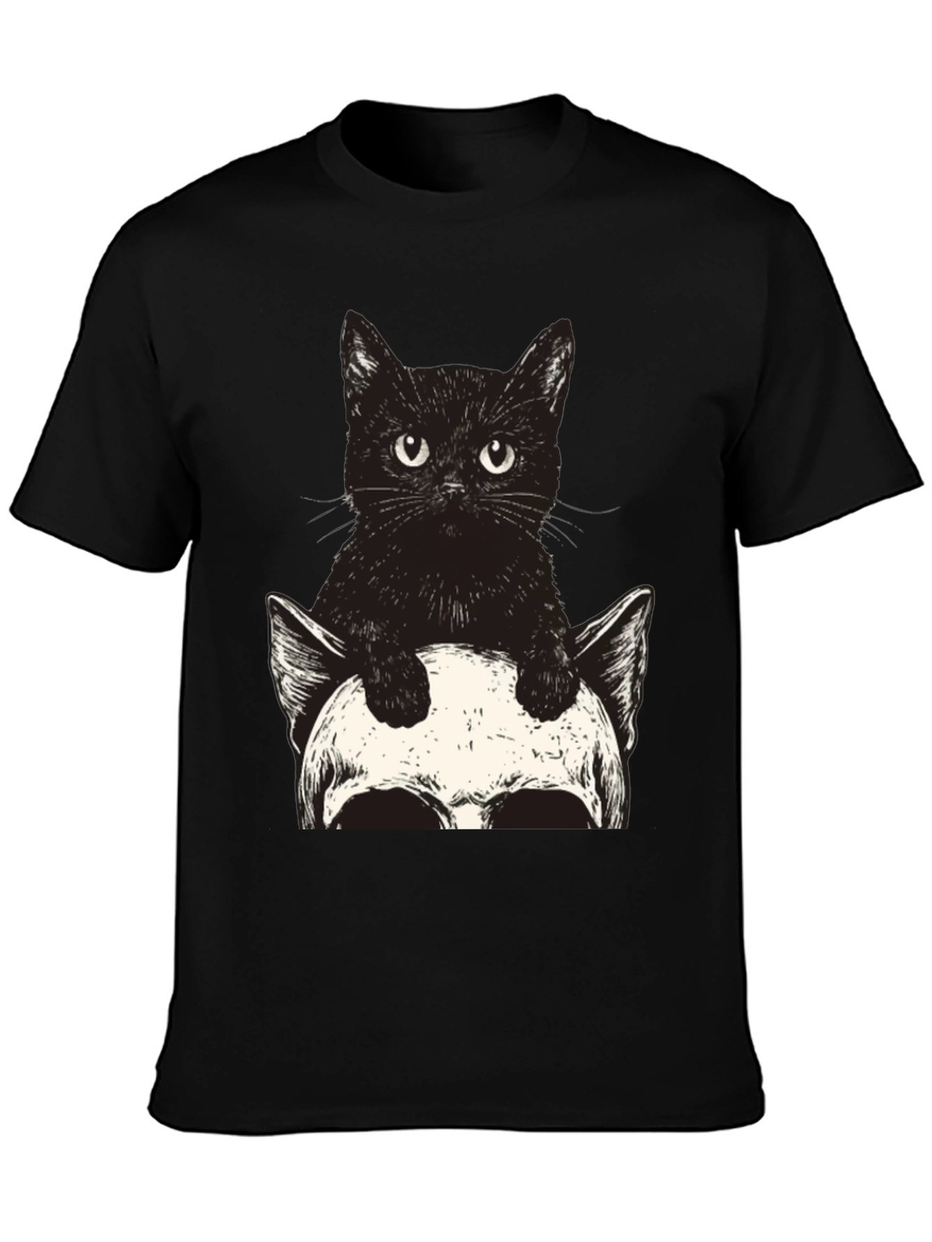 Cat & Skull Graphic Tee - Unique Print