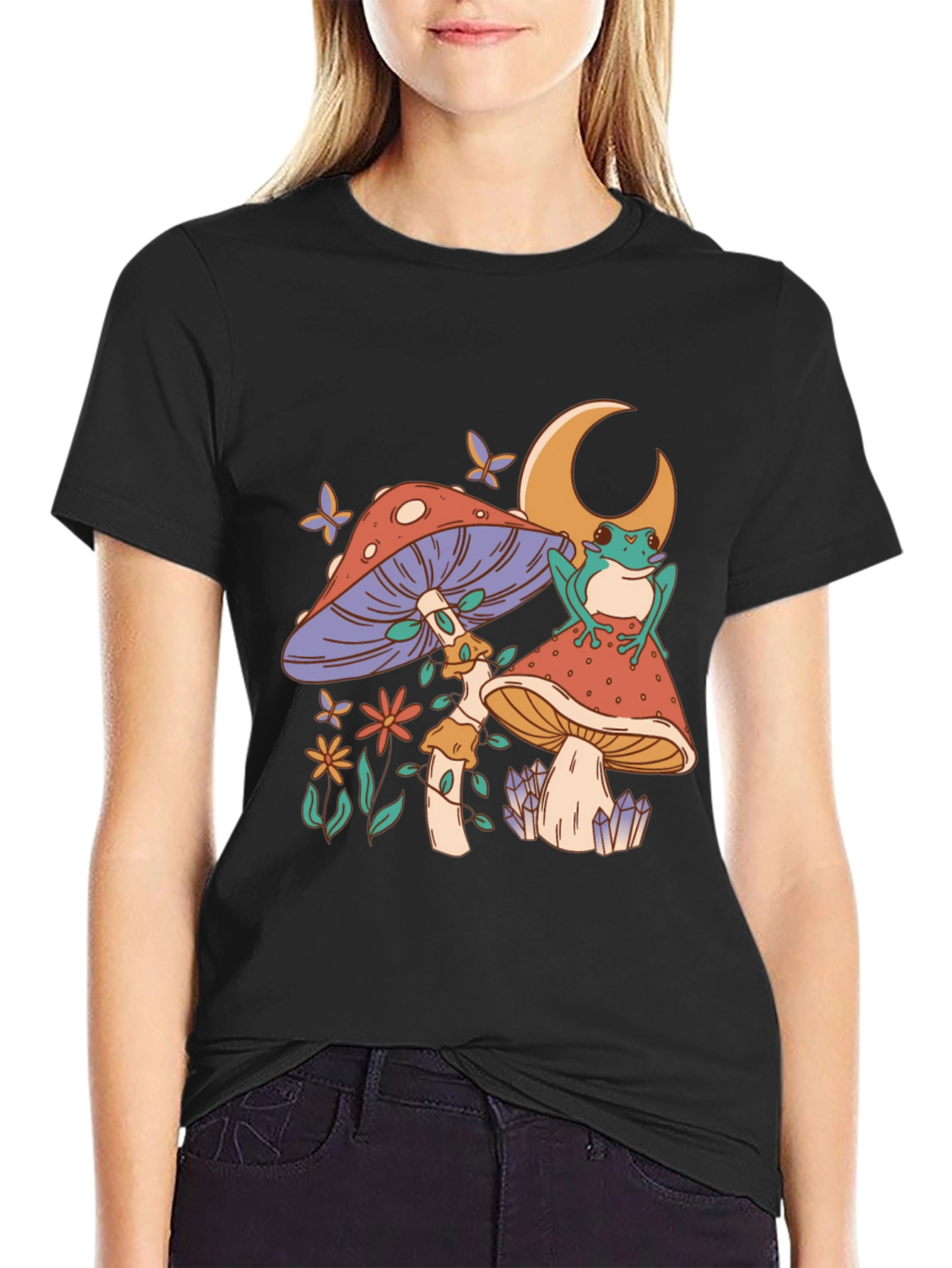 Mushroom Frog Tee - Black Graphic T-Shirt