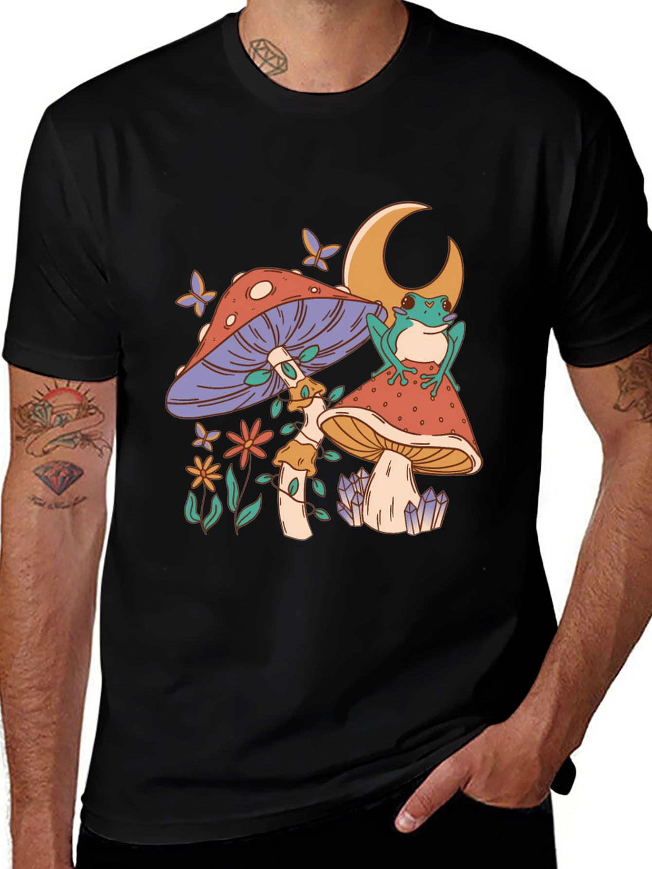 Mushroom Frog Tee - Black Graphic T-Shirt