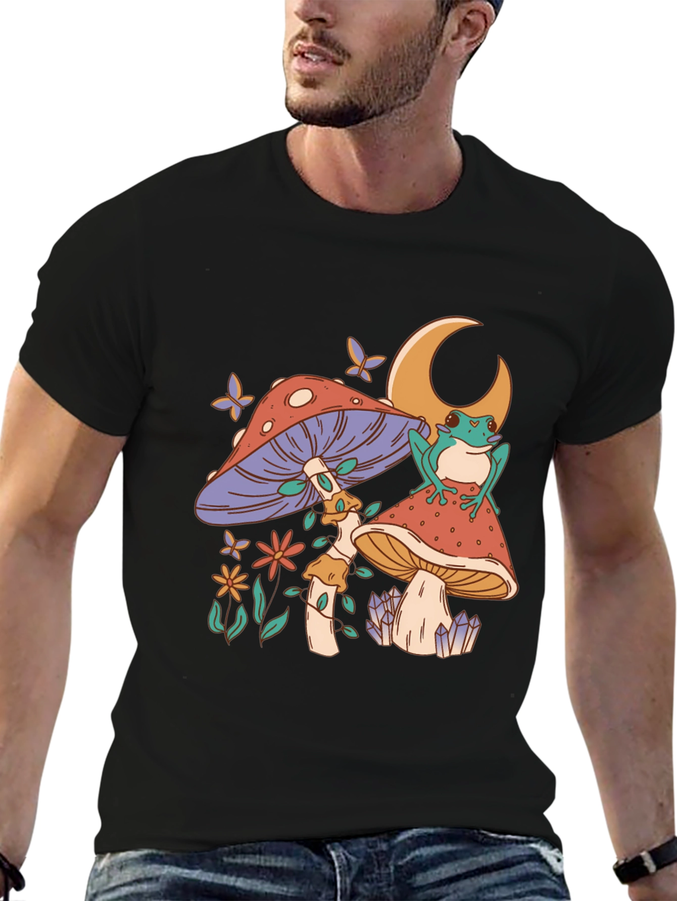 Mushroom Frog Tee - Black Graphic T-Shirt