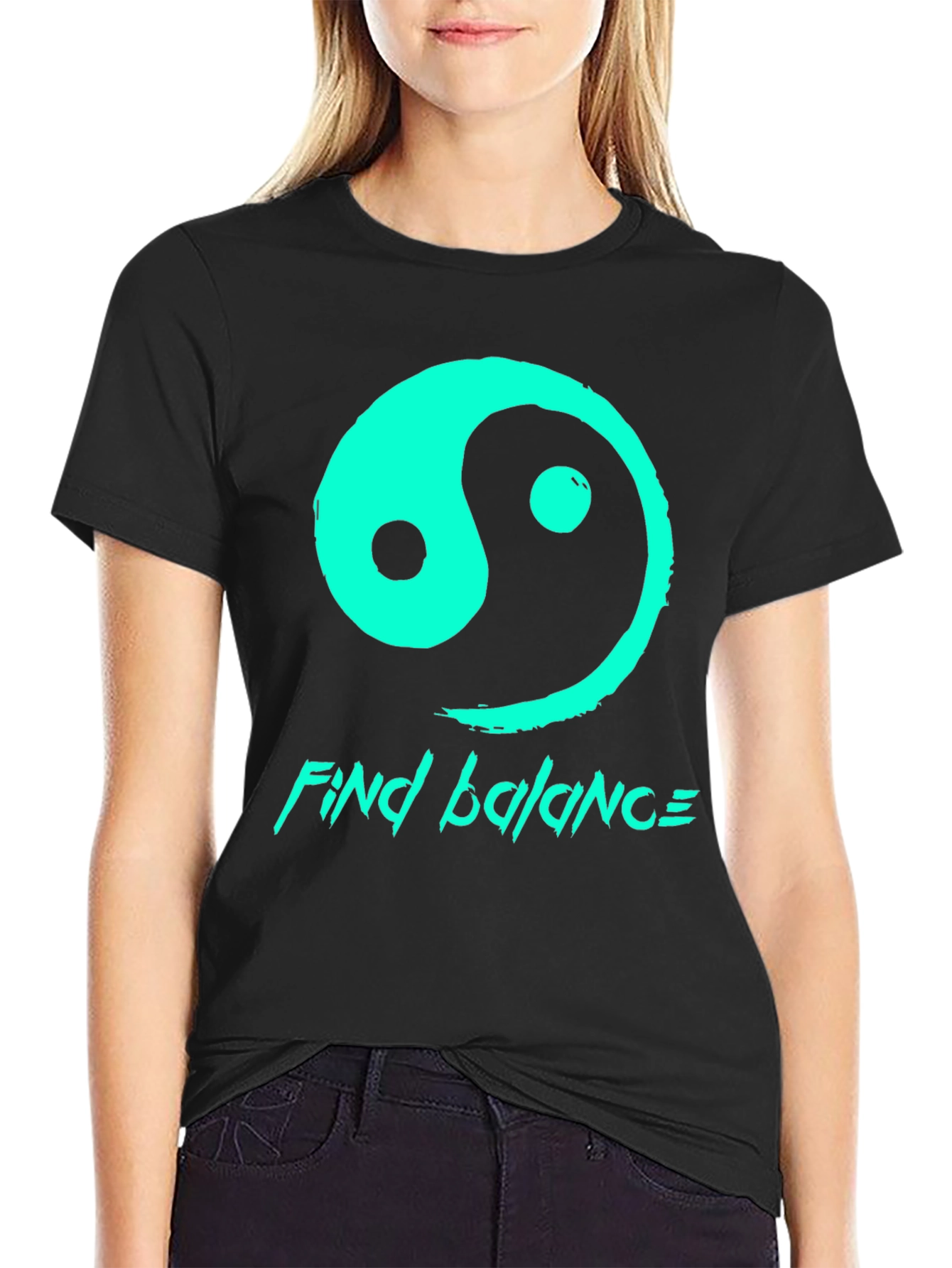 Yin Yang Find Balance Graphic T-Shirt - Black