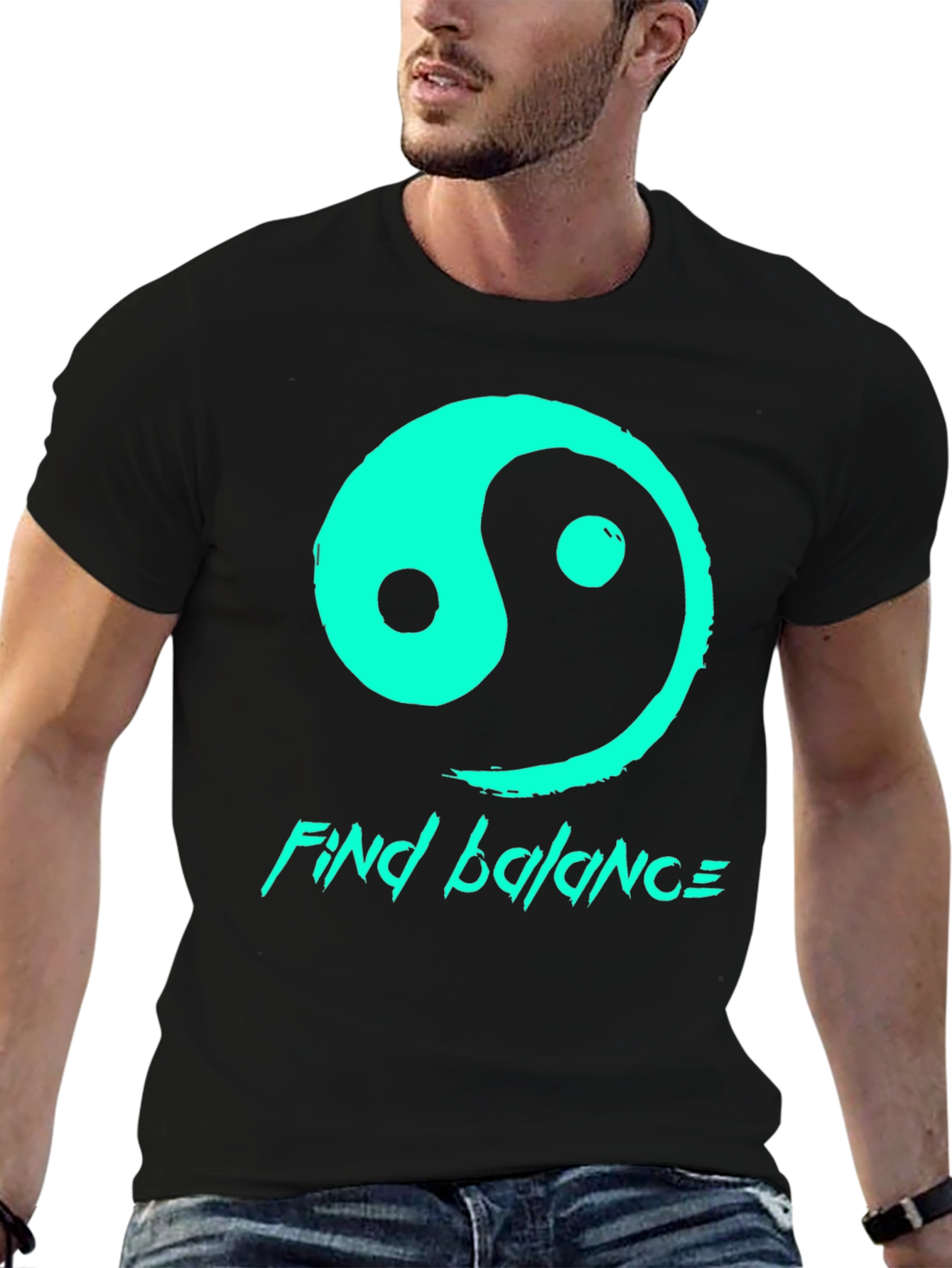 Yin Yang Find Balance Graphic T-Shirt - Black