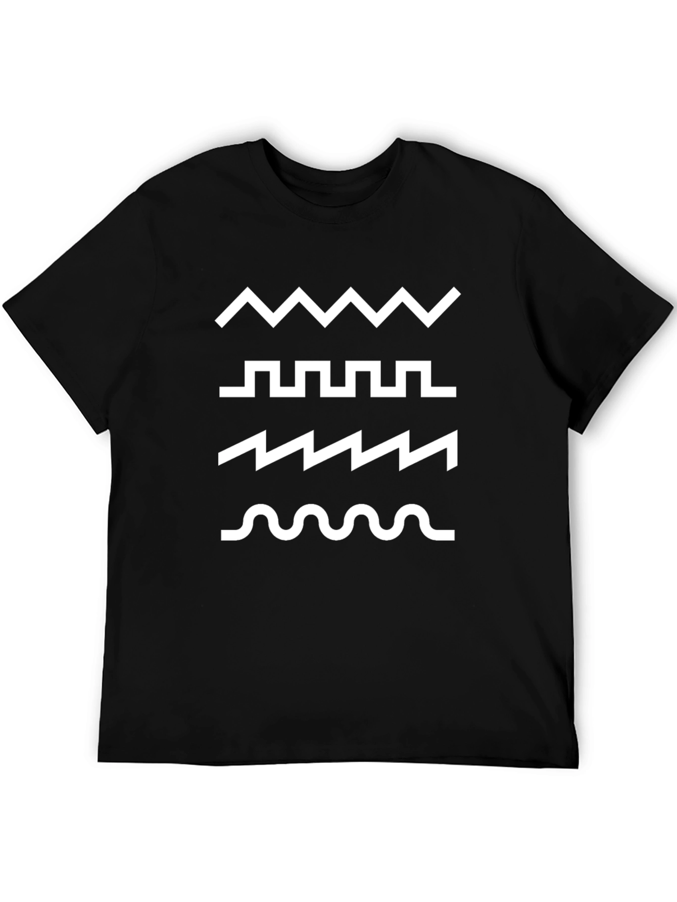 Mens Black T-Shirt with Waveform Pattern
