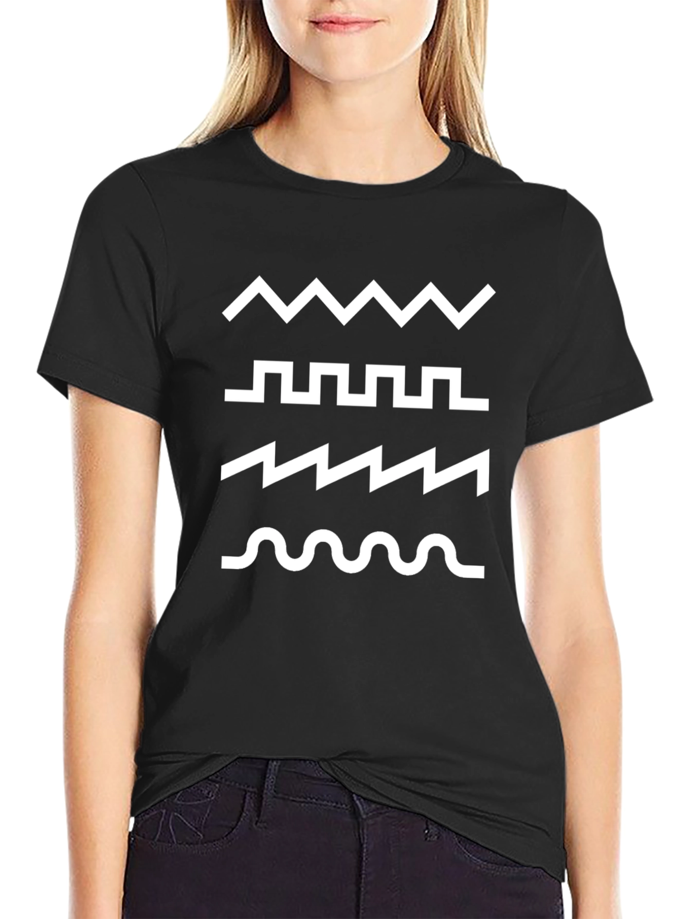 Mens Black T-Shirt with Waveform Pattern