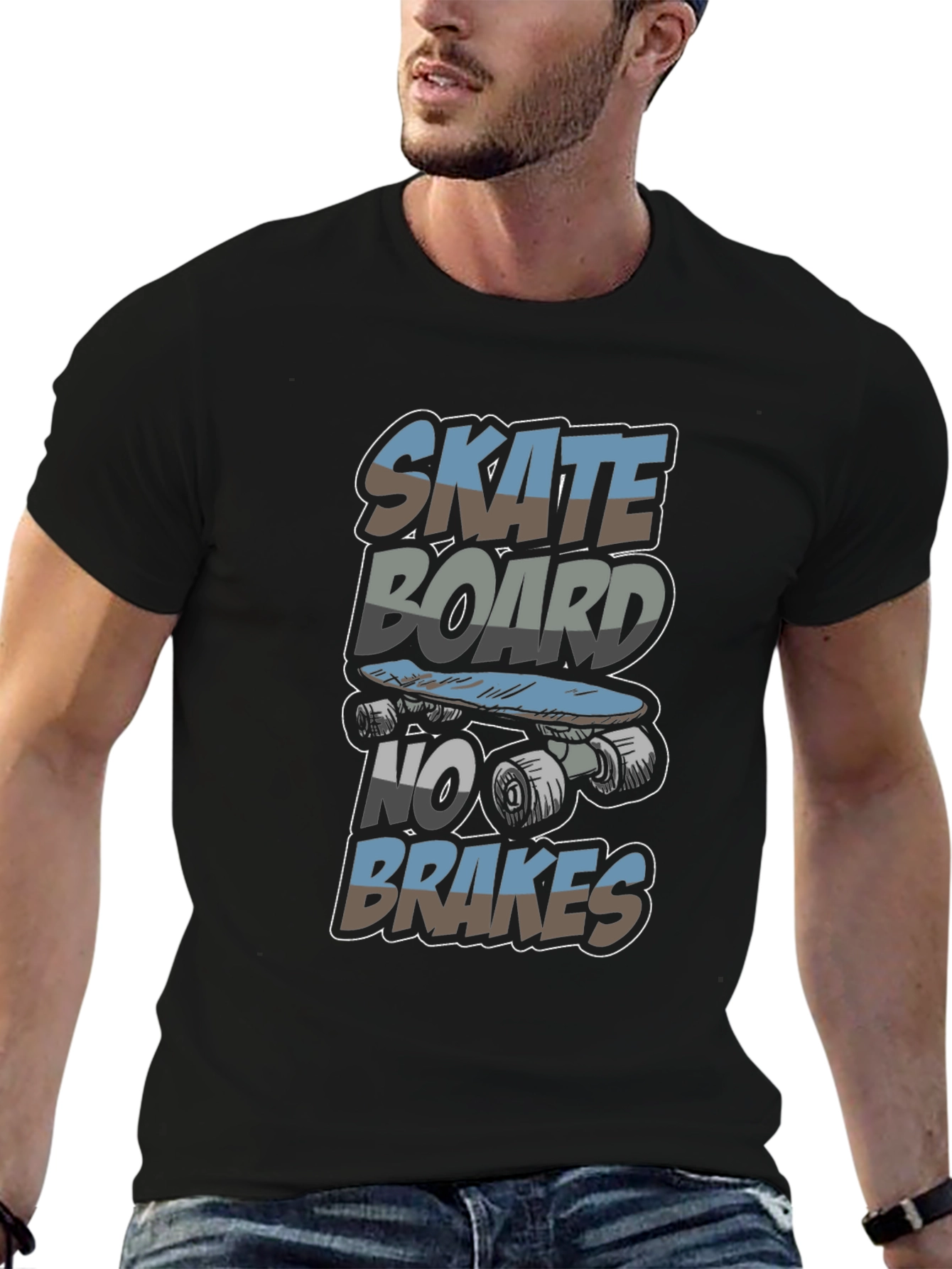 Skateboard No Brakes Graphic Tee - Cool Skater Style