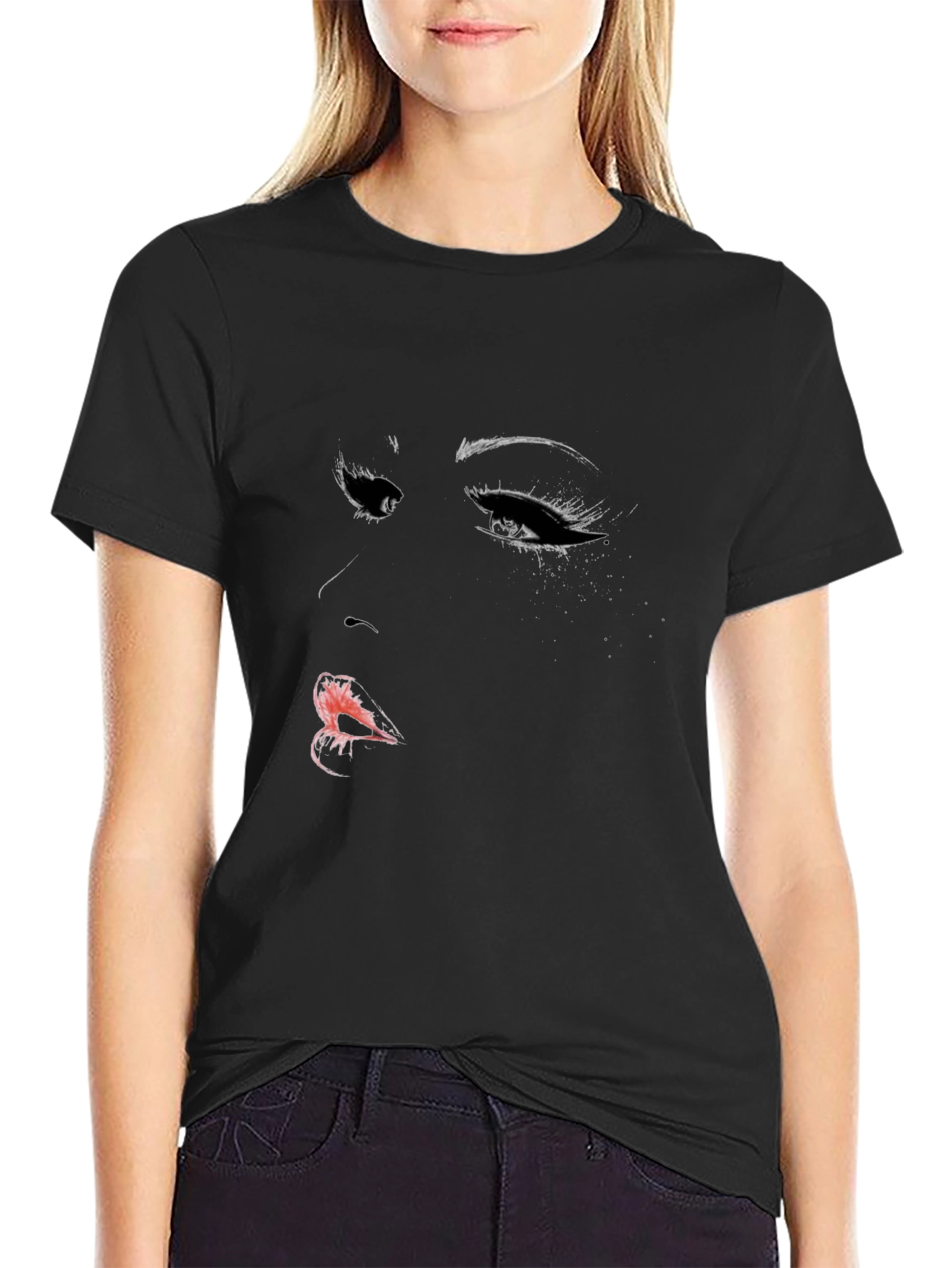 Womans Face Graphic Black T-Shirt