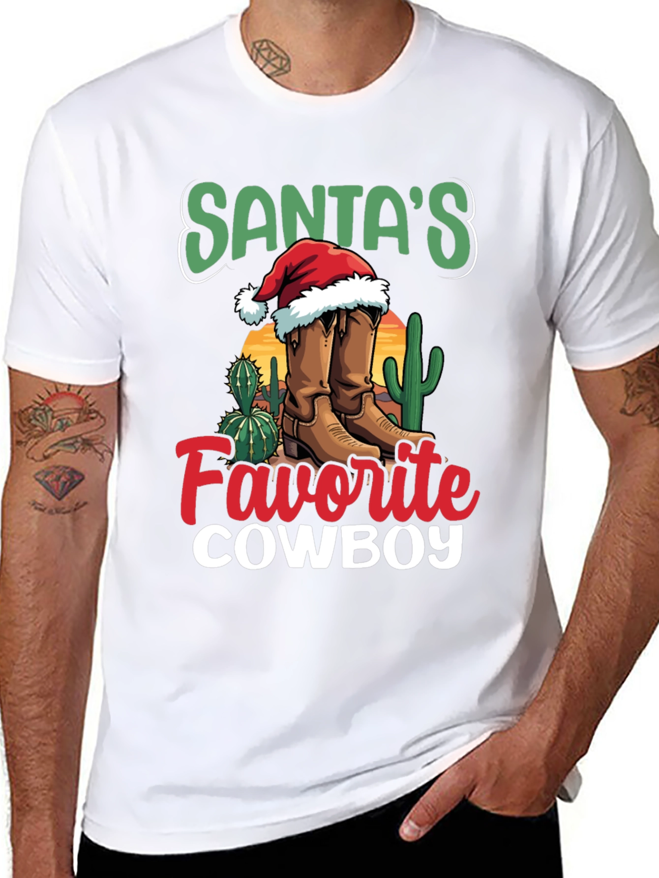 Santas Favorite Cowboy Christmas Graphic Tee
