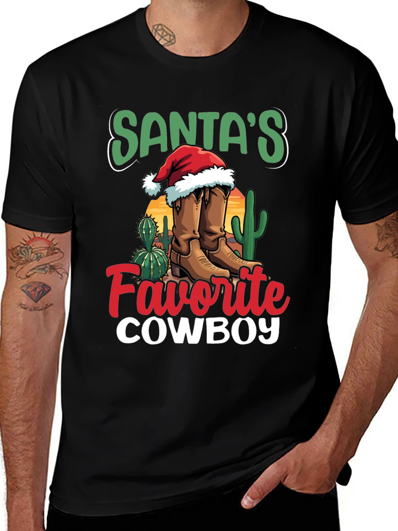 Santas Favorite Cowboy Christmas Graphic Tee