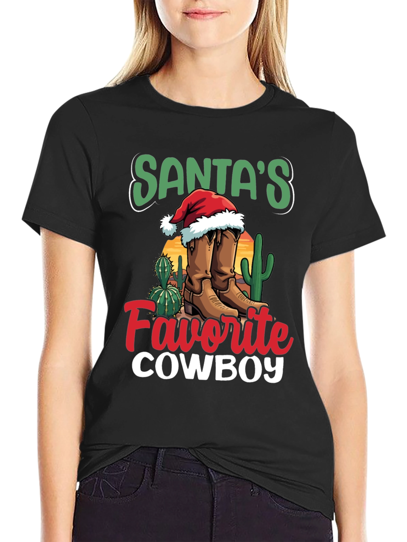 Santas Favorite Cowboy Christmas Graphic Tee