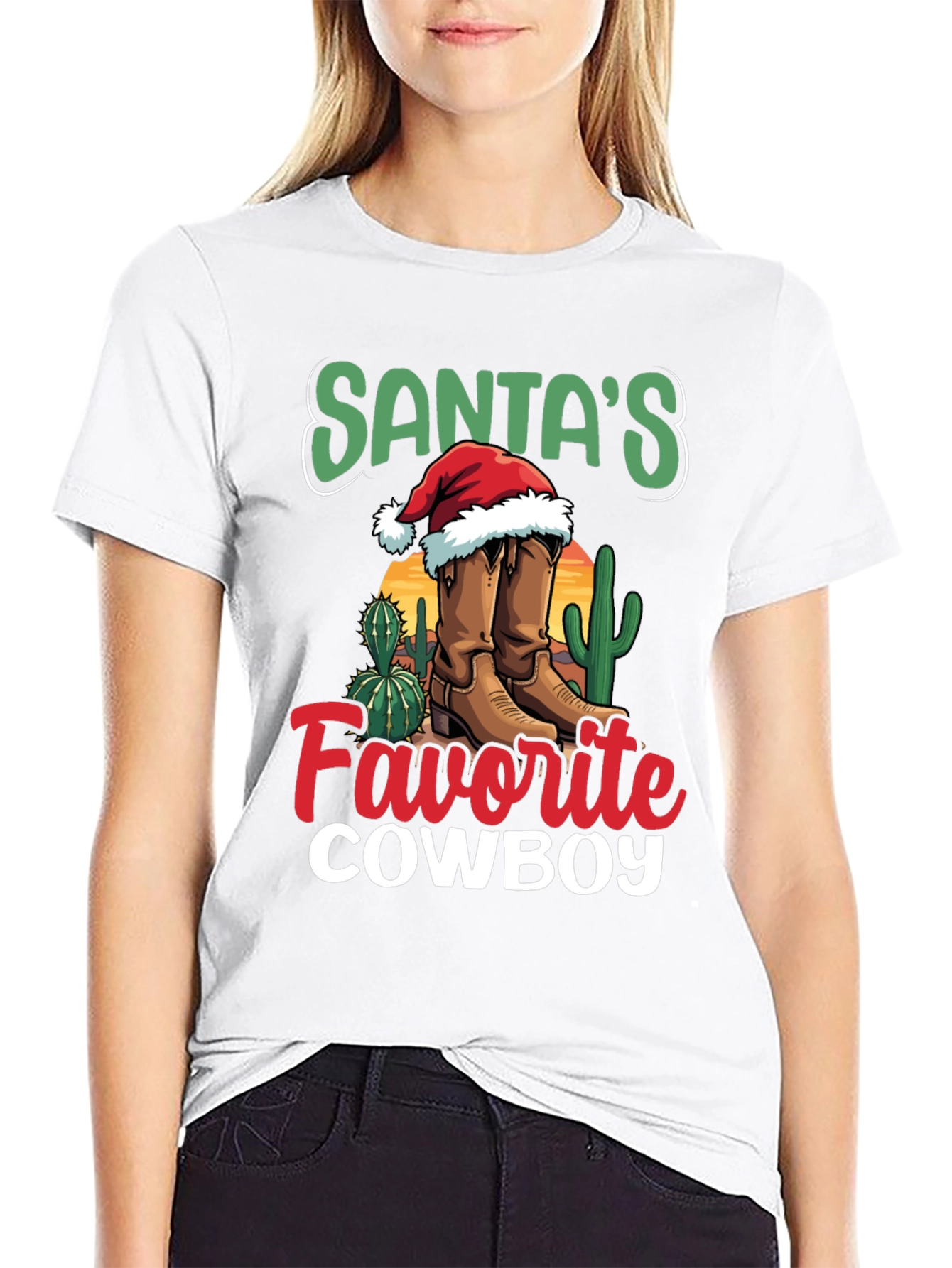 Santas Favorite Cowboy Christmas Graphic Tee