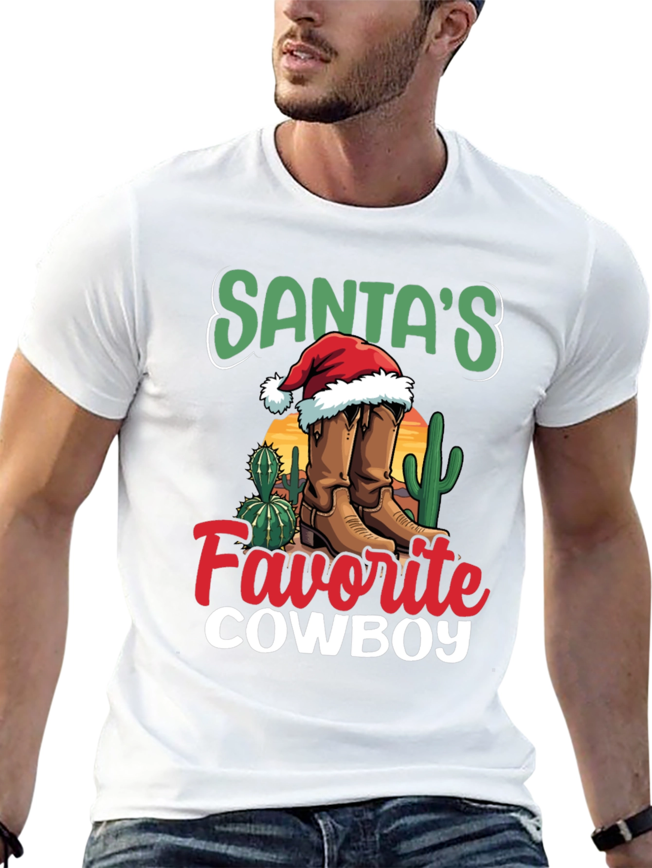 Santas Favorite Cowboy Christmas Graphic Tee