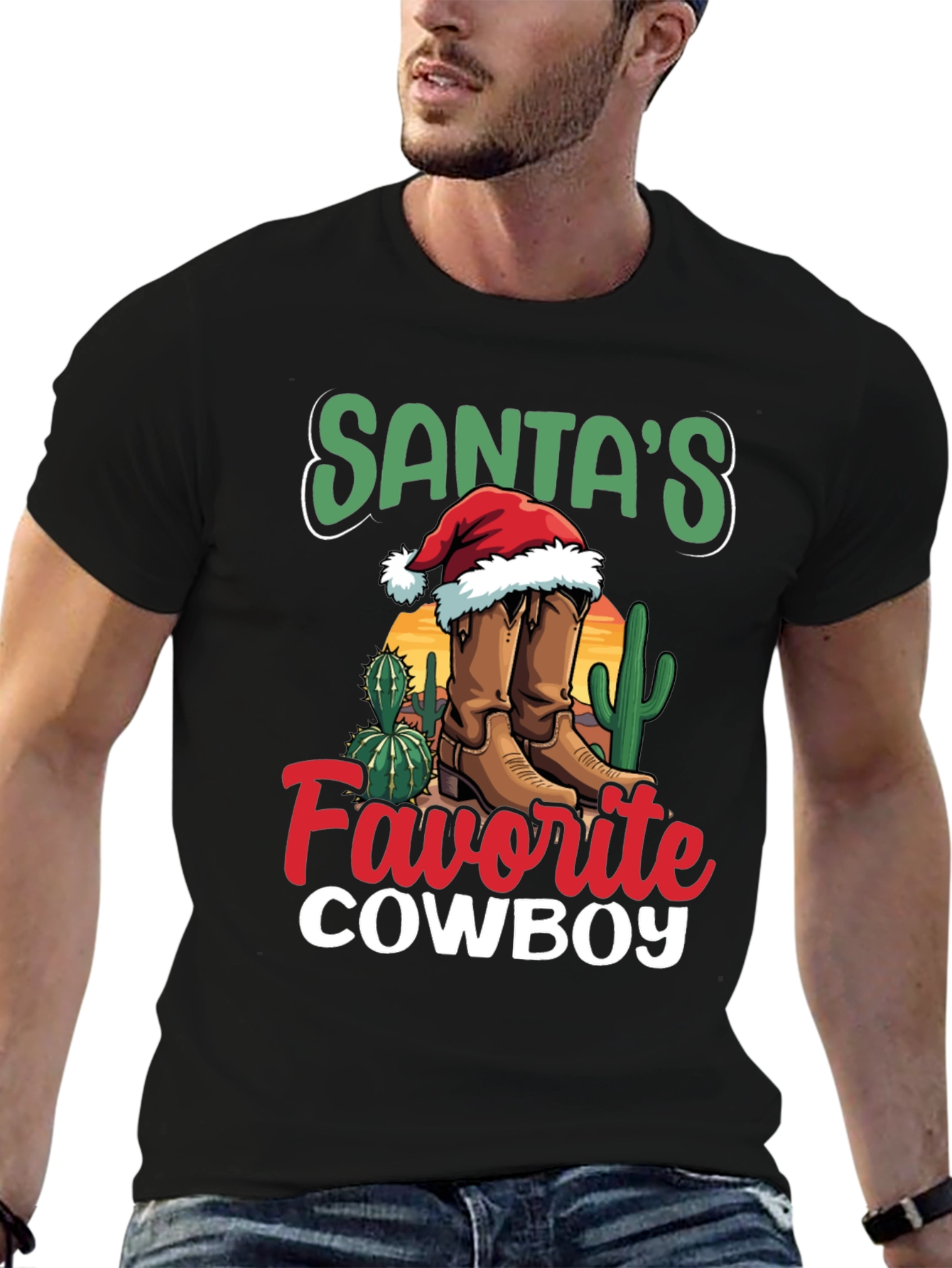 Santas Favorite Cowboy Christmas Graphic Tee