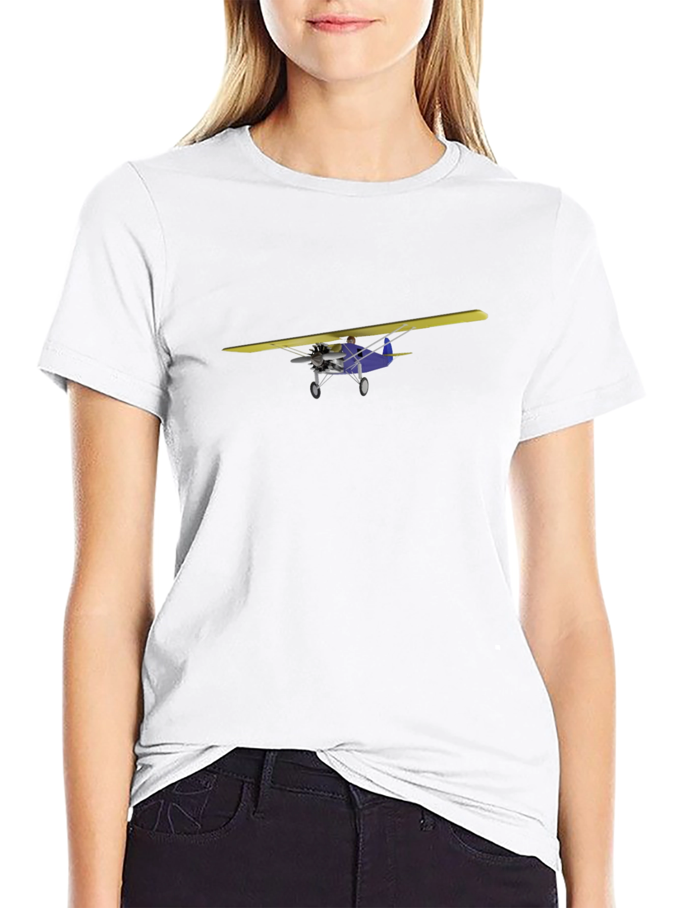 Black T-Shirt with Airplane Design