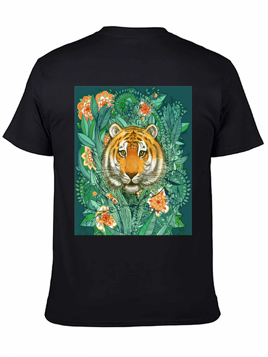Tiger Floral Graphic Print Black T-Shirt