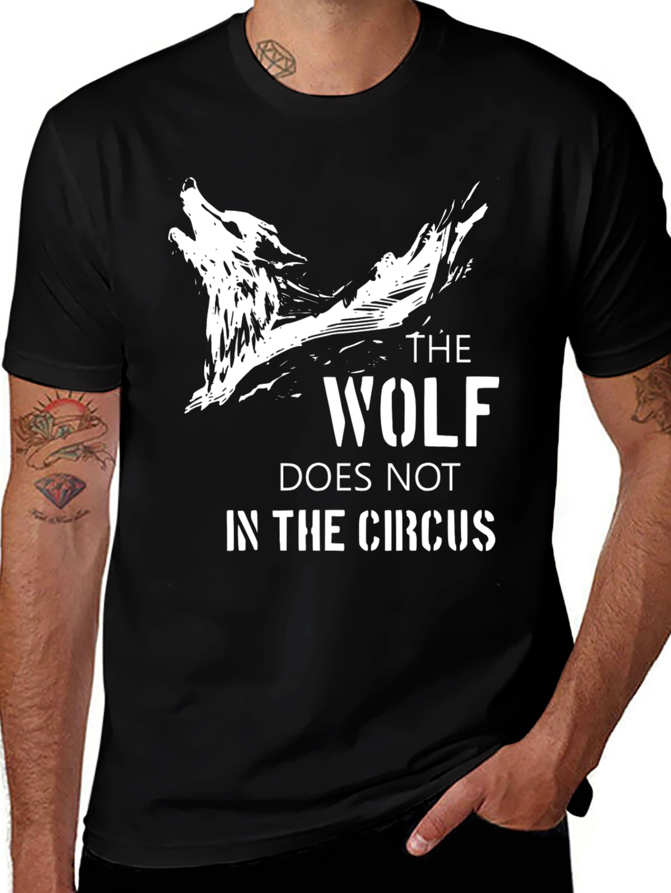 Wolf Graphic Black T-Shirt - Circus Saying