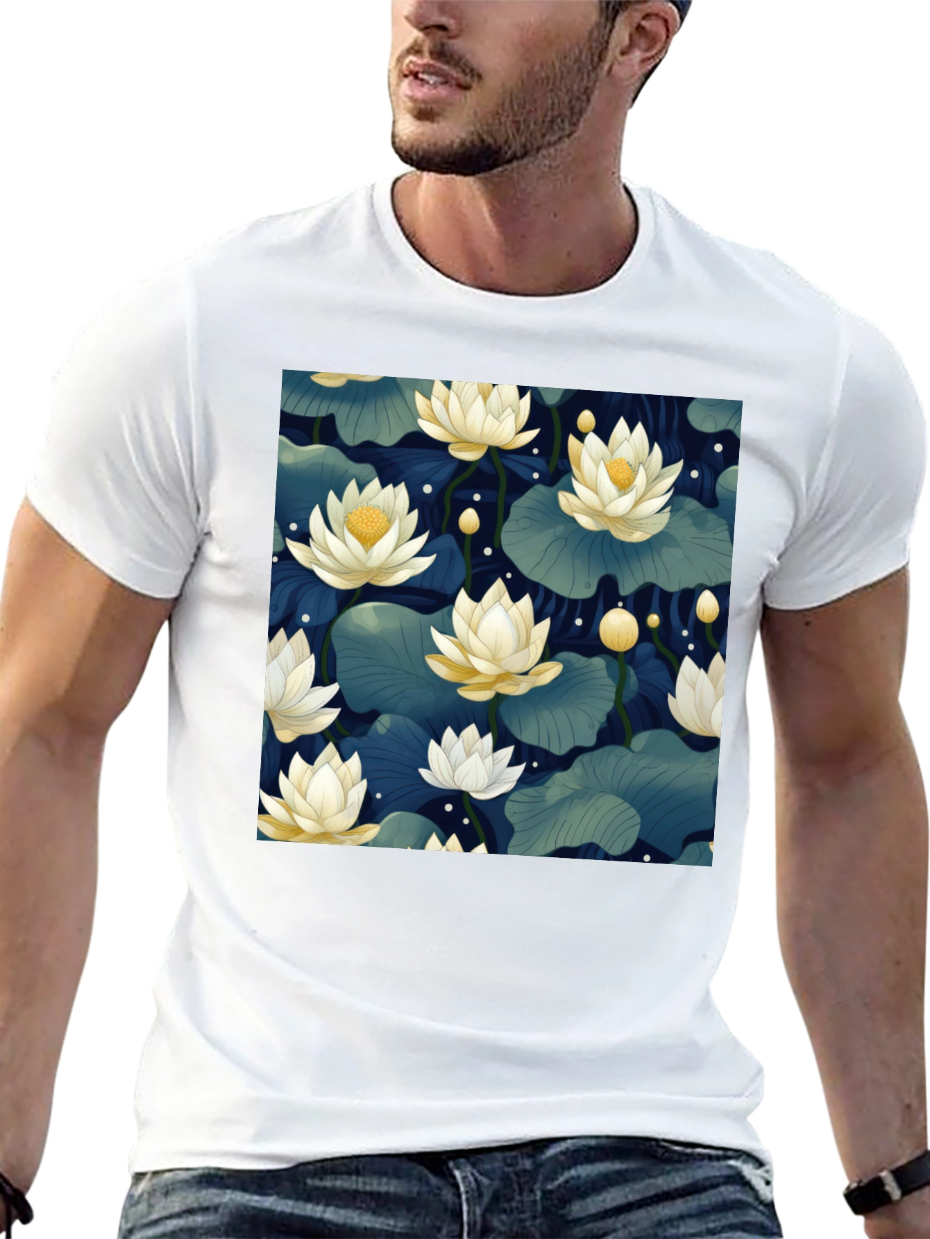 Lotus Print Crew Neck T-Shirt