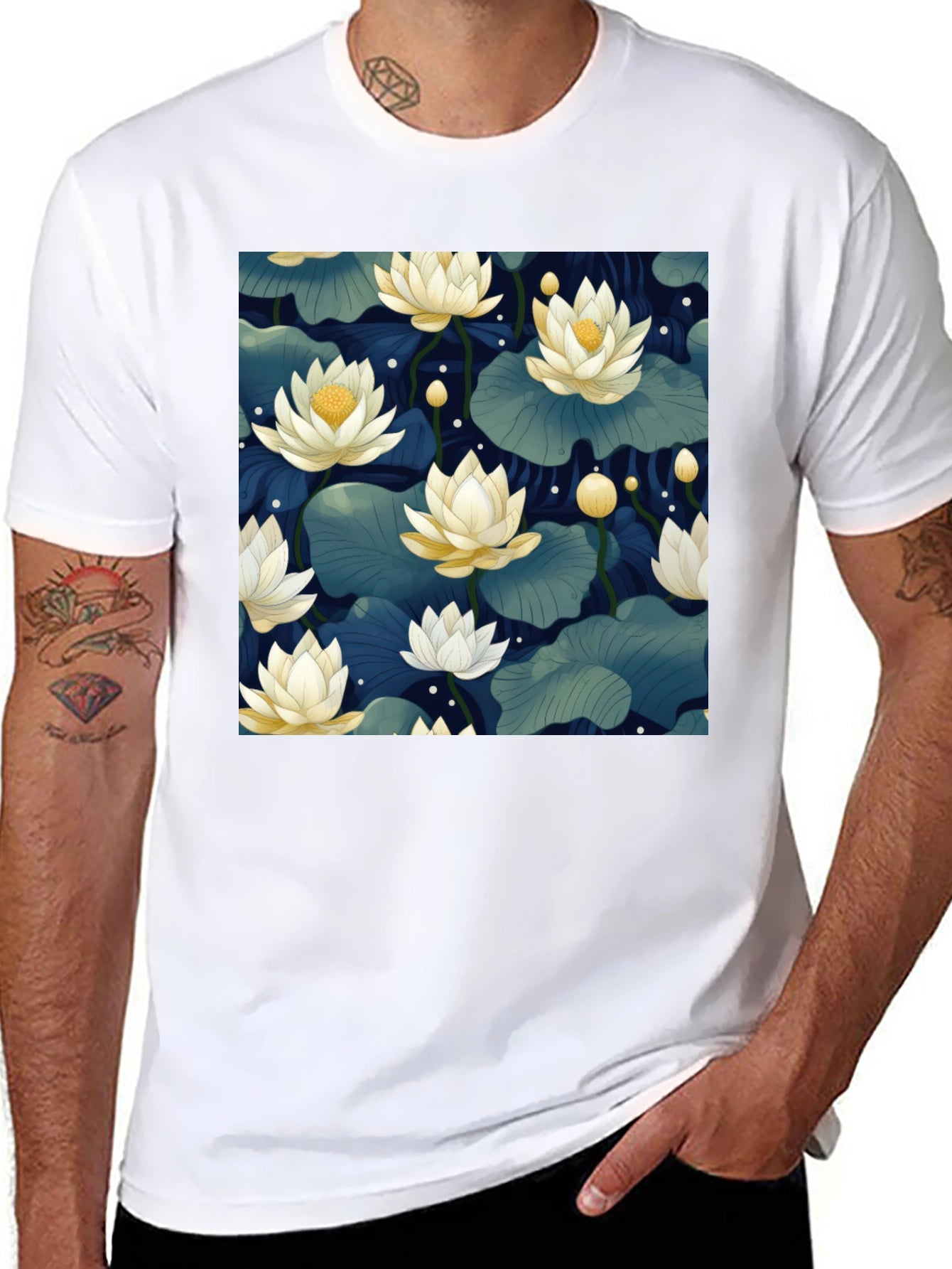 Lotus Print Crew Neck T-Shirt