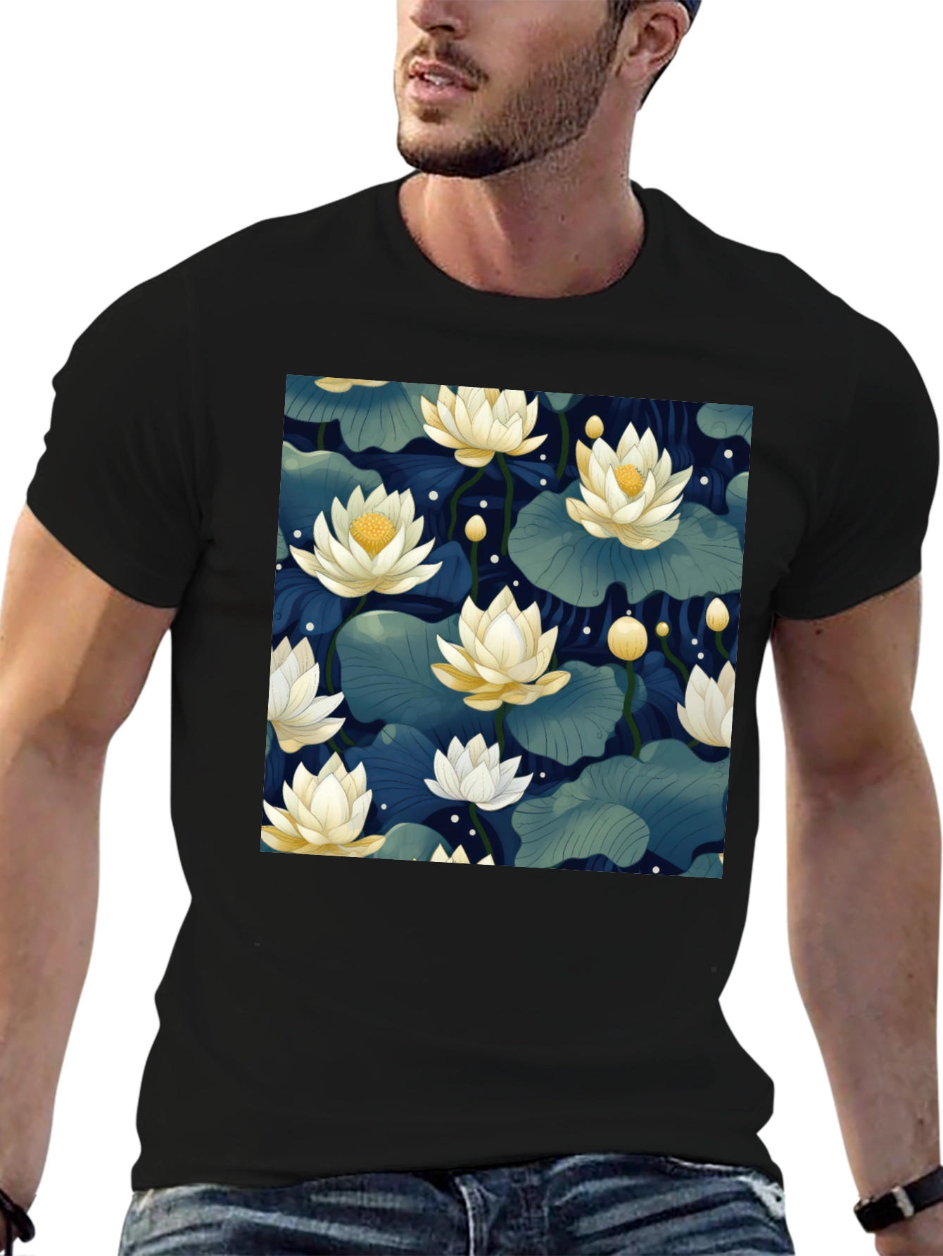 Lotus Print Crew Neck T-Shirt