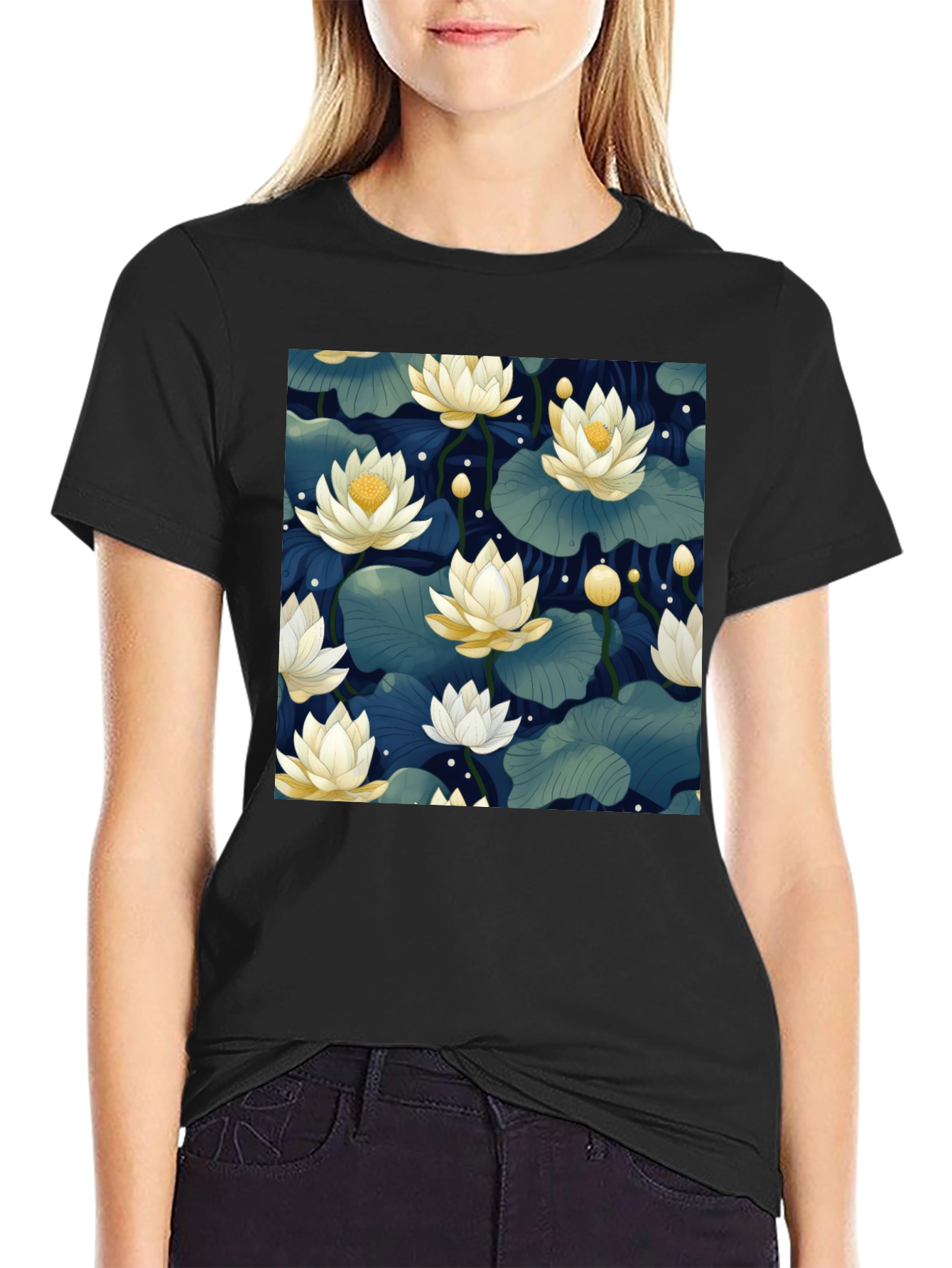 Lotus Print Crew Neck T-Shirt